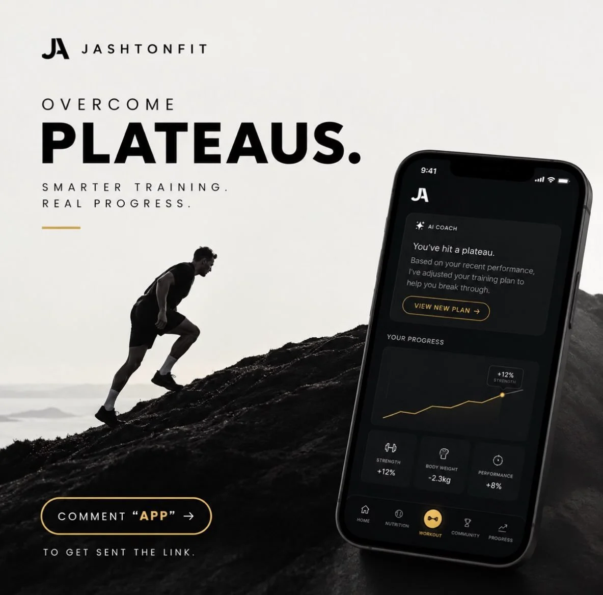 HIT A PLATEAU? DON&rsquo;T JUST TRAIN HARDER. TRAIN SMARTER. 🧠📈

This is where the JASHTONFIT app is different.

Your training shouldn&rsquo;t stay the same when your progress does.

With AI integration, JASHTONFIT helps you analyse your performanc