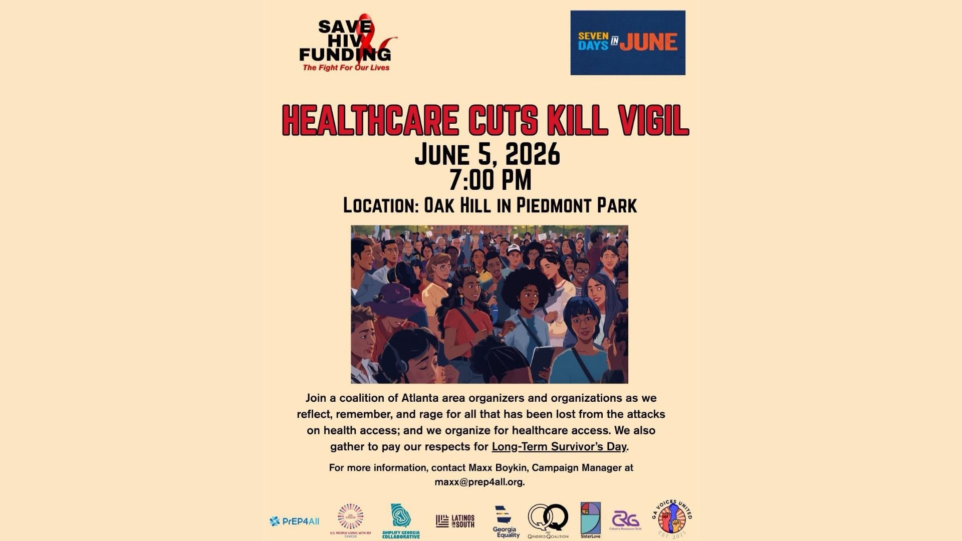 Healthcare cuts kill vigil; June 5; Piedmont Park