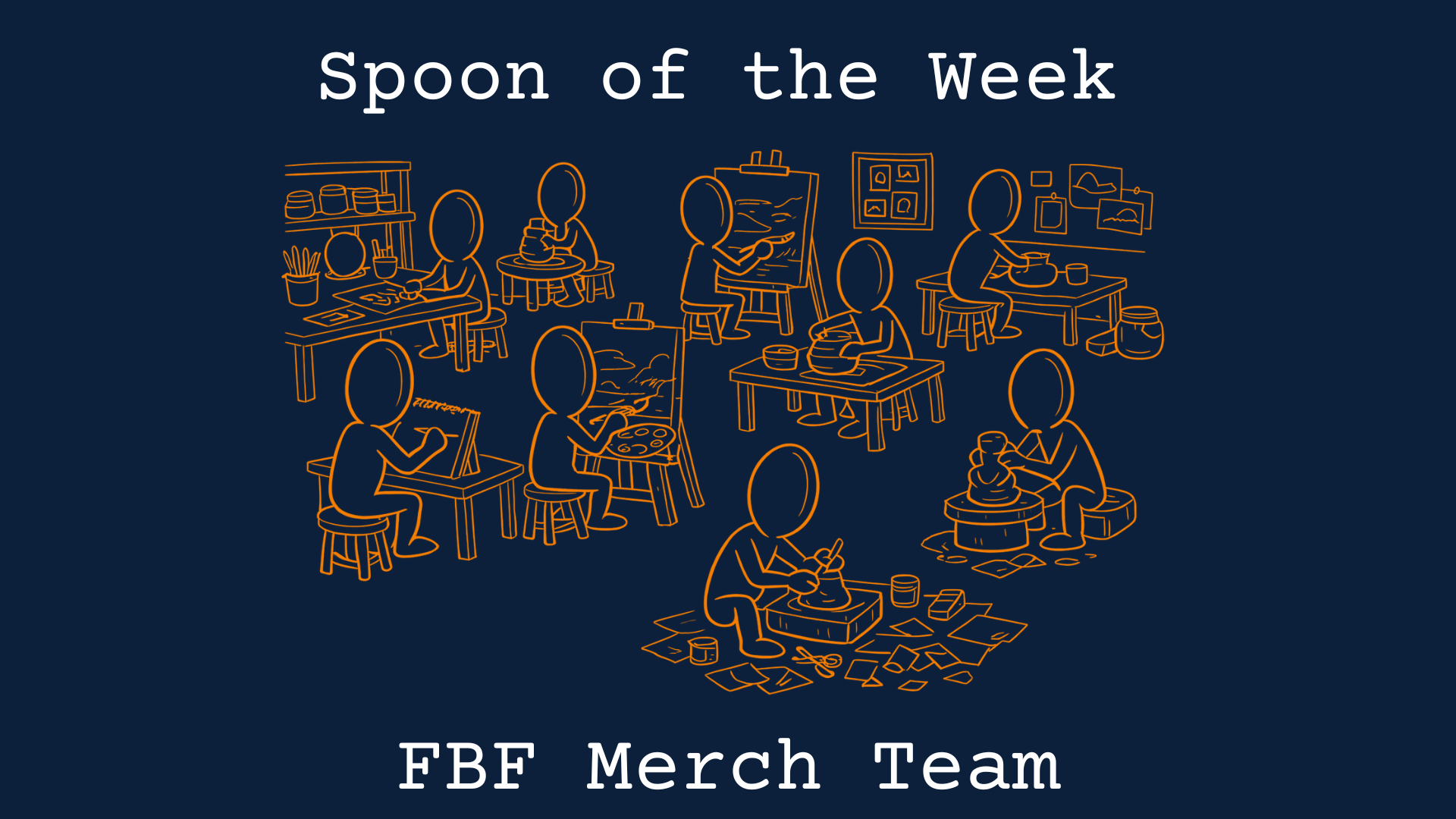 Room of spoons with arms and legs busy making art