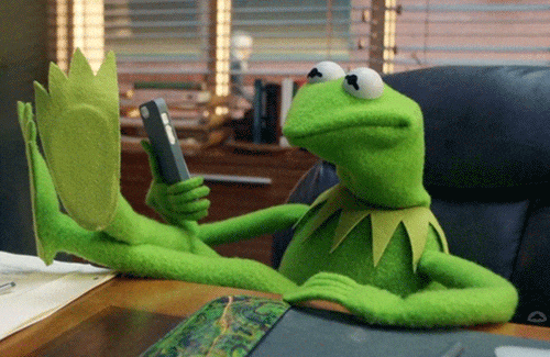 Kermit shakes head at mobile phone