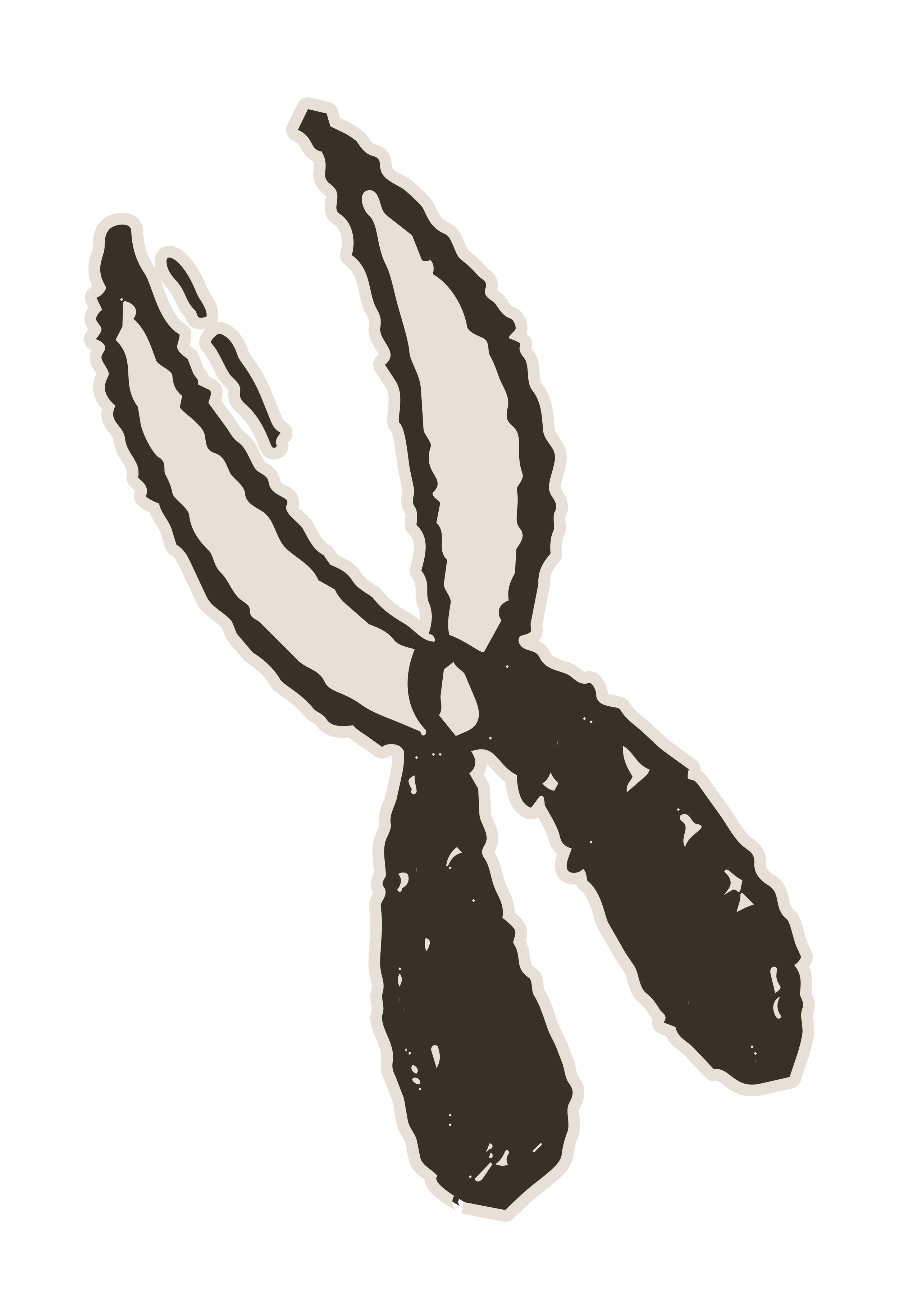 A brown-and-cream hand drawing of weed cutters.