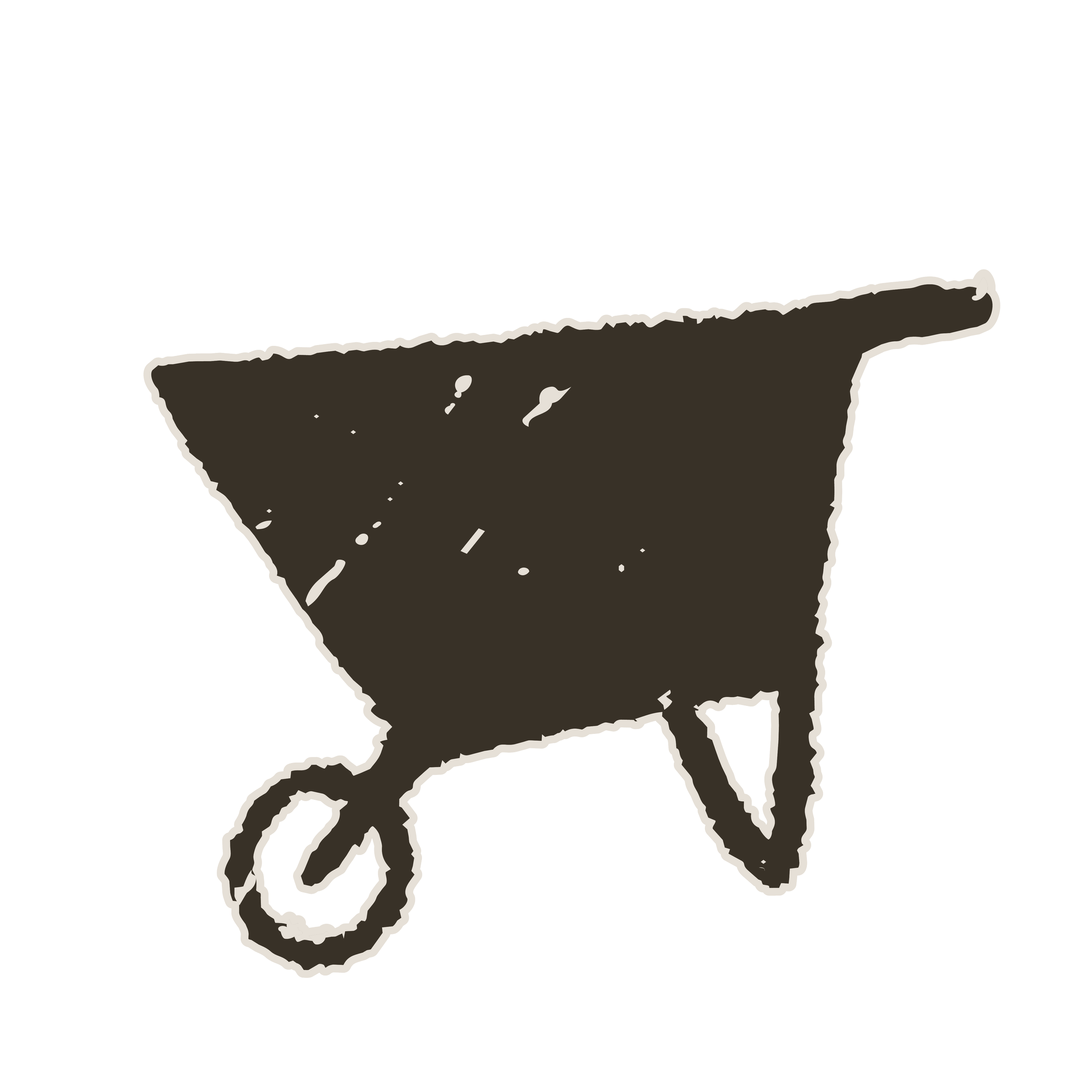 A hand drawing of a wheel barrow.