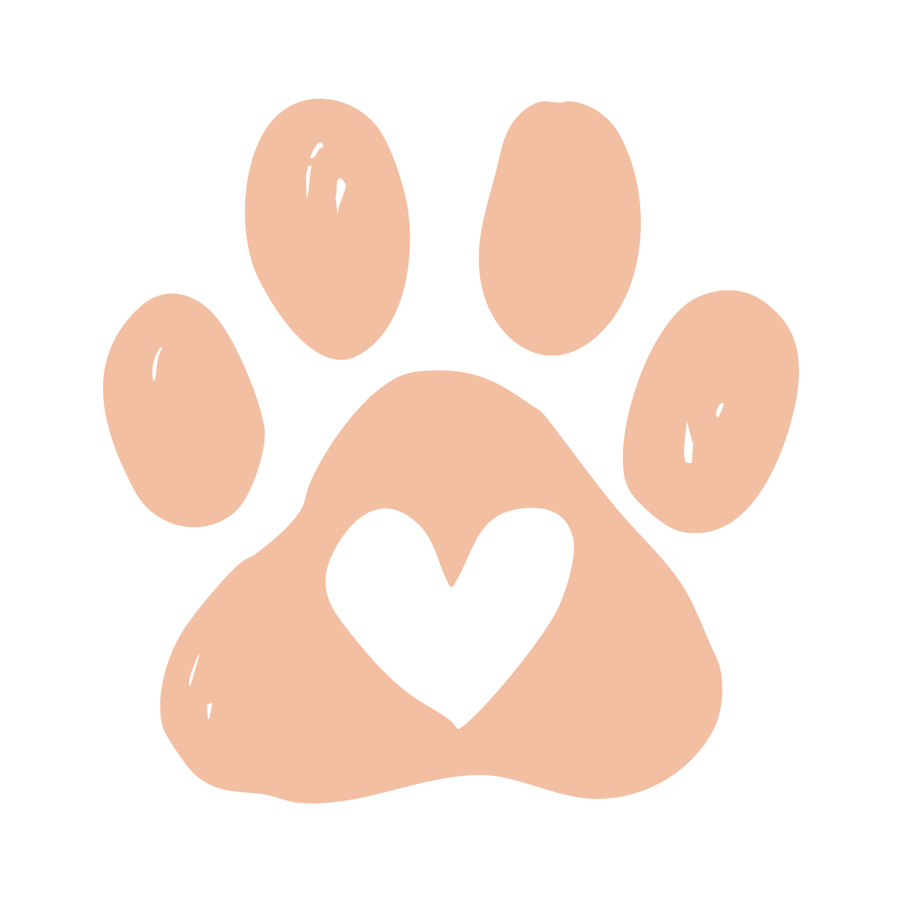 Stylized dog paw print with a black heart shape in the center, light tan color on black background