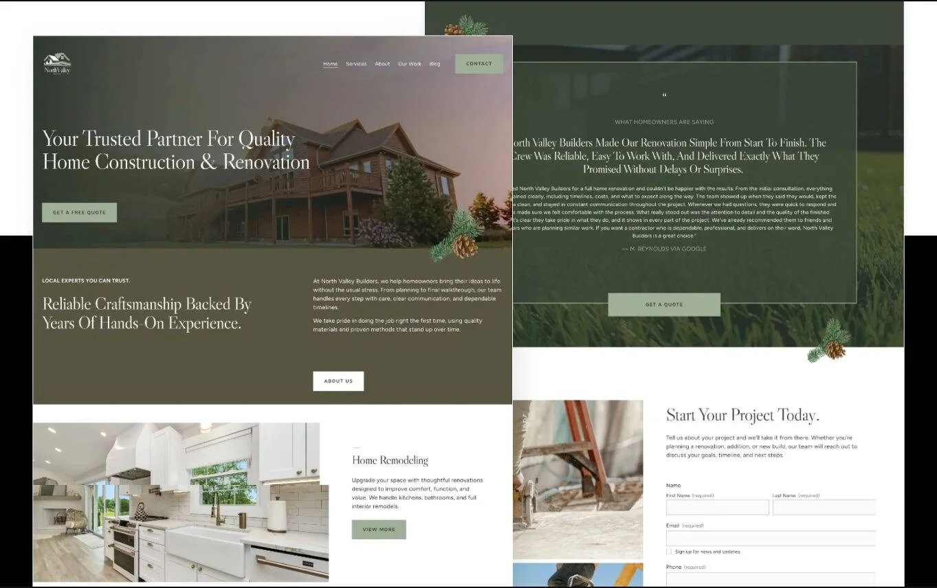 Contractor and builder Squarespace website design created by Haskell Digital Services.
