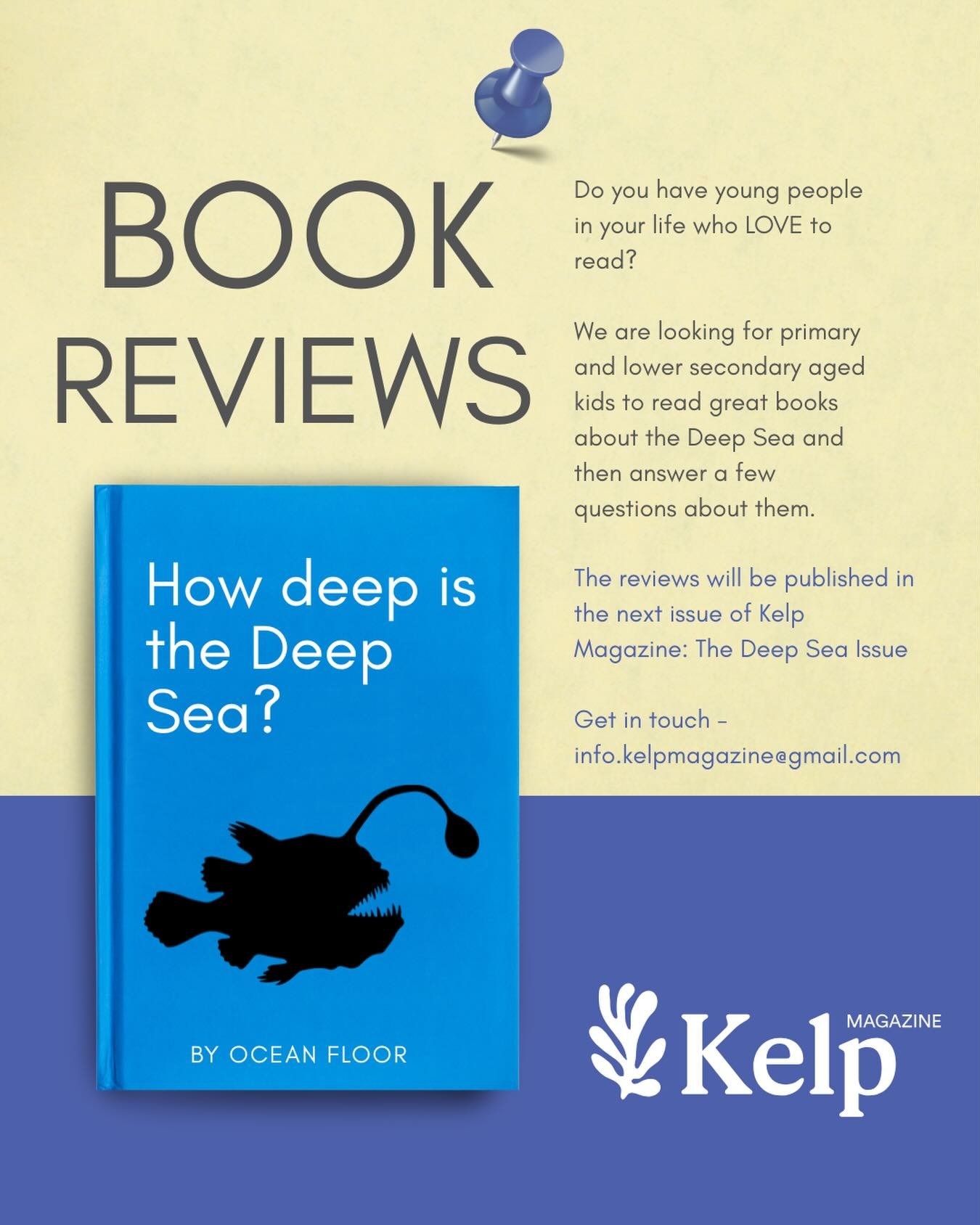 We need kids who love to read!! We&rsquo;ve got some really cool books lined up for our Deep Sea Issue. If you know someone aged around 8 - 16 and they&rsquo;d love to see a book review published in Kelp Magazine, please let us know! 

#bookreviews #
