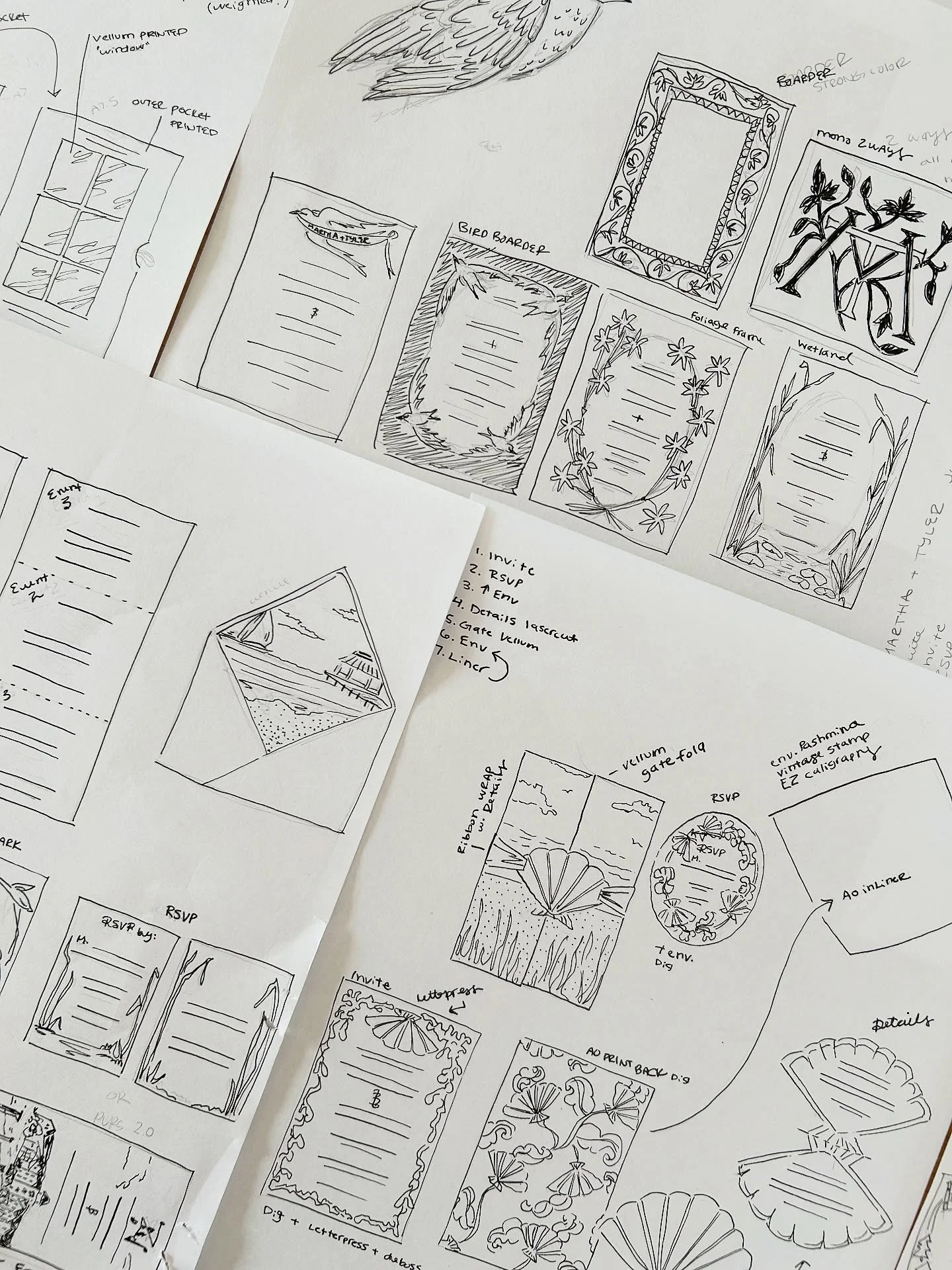 Step 1: It always starts with a sketch. The little scribbles that clients and planners typically don&rsquo;t even see. These are the foundation of every suite, and the little note and ideas I keep coming back to as we develop the visual story around 