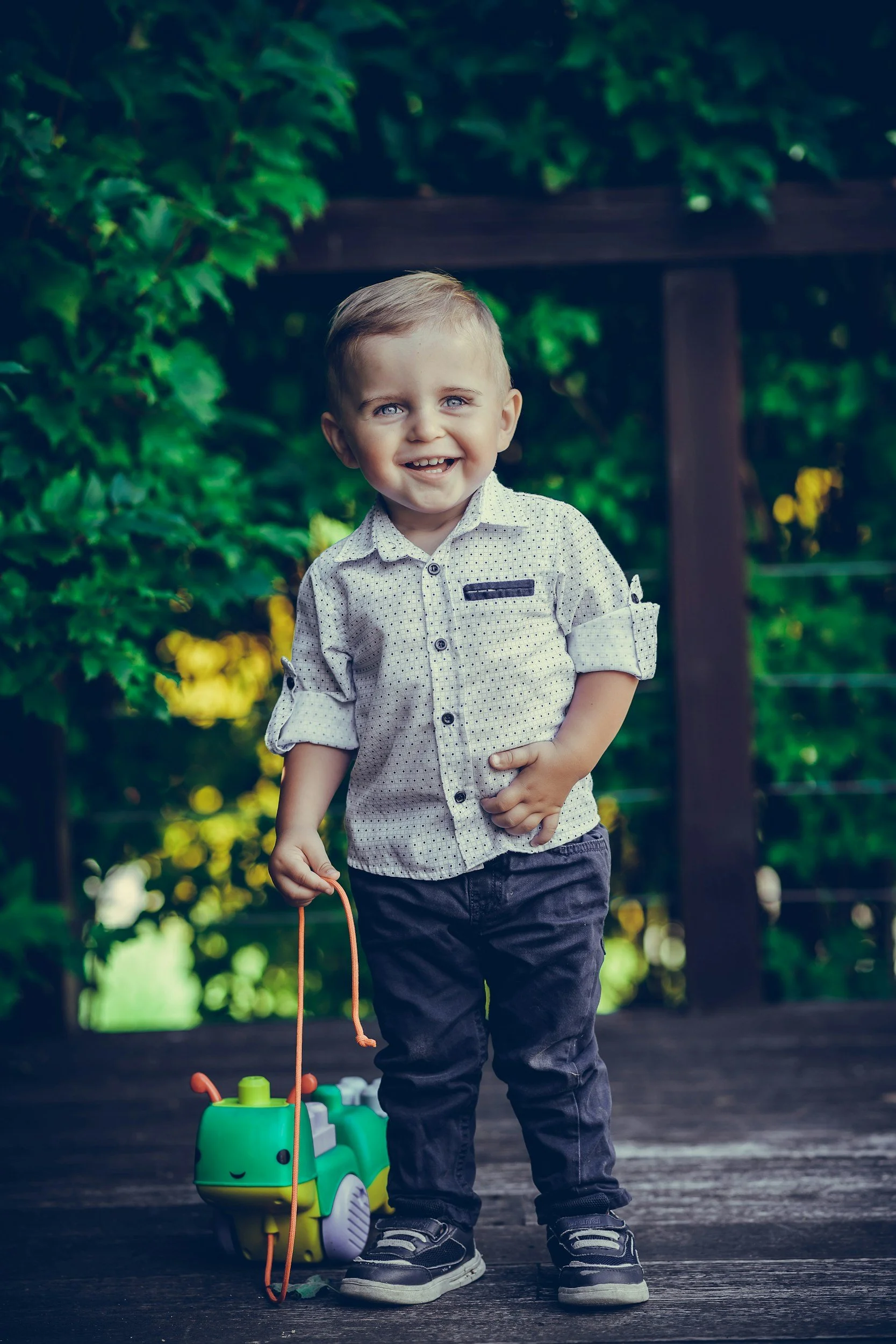 boy playing on bridge