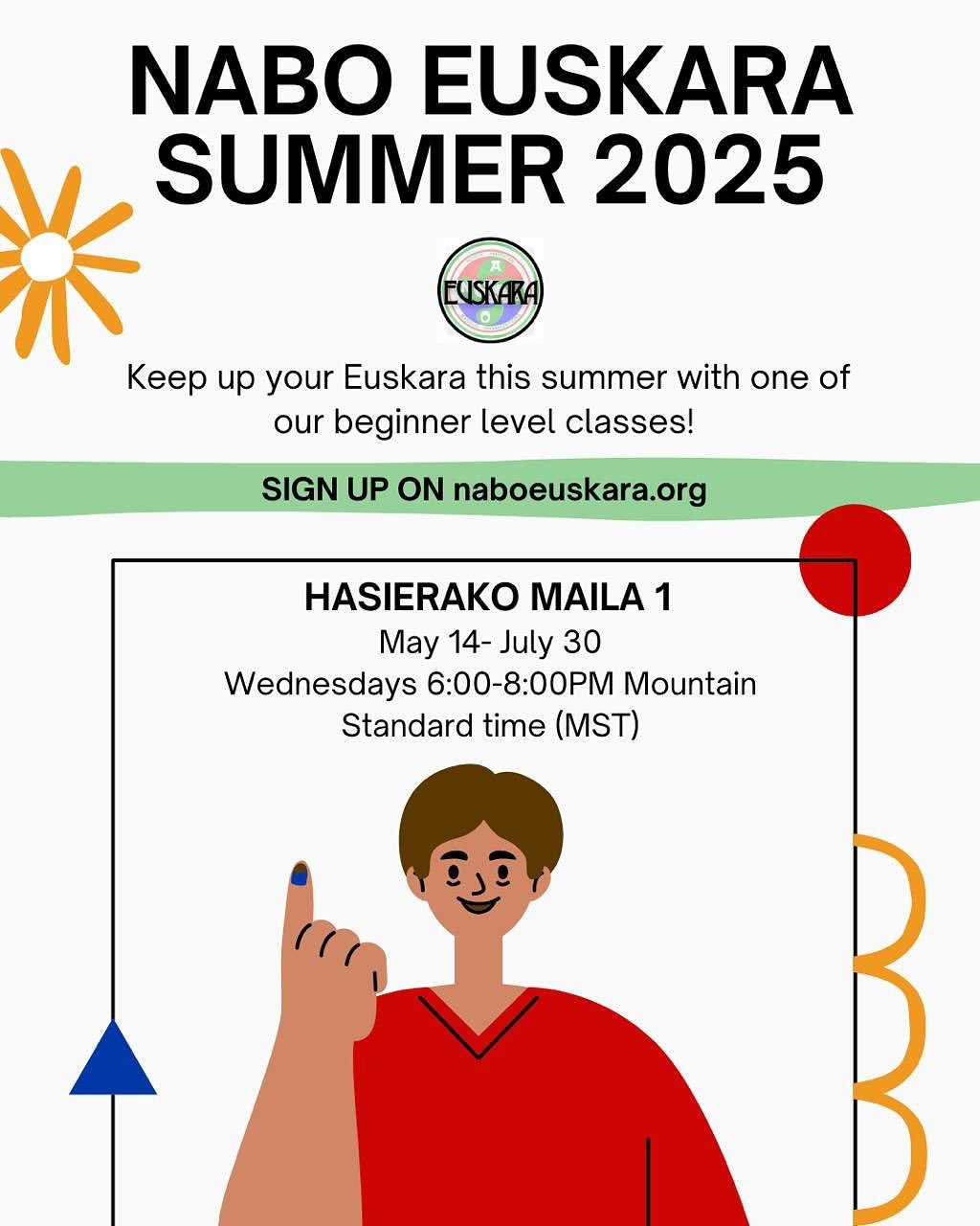 Udako klaseak prest daude!

Summer classes are ready!

Register on naboeuskara.org
*discount available for NABO club members. Please contact us by email for further details.