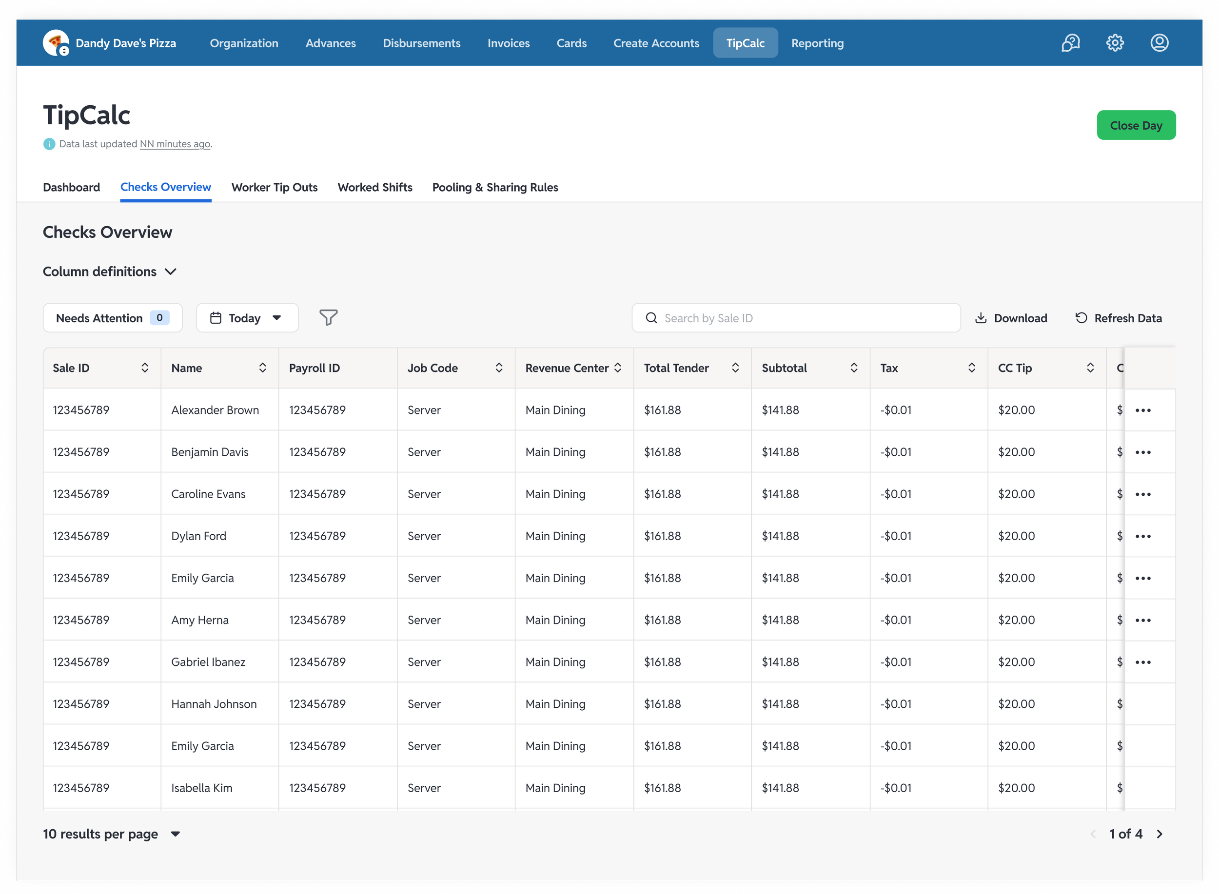 Check overview table