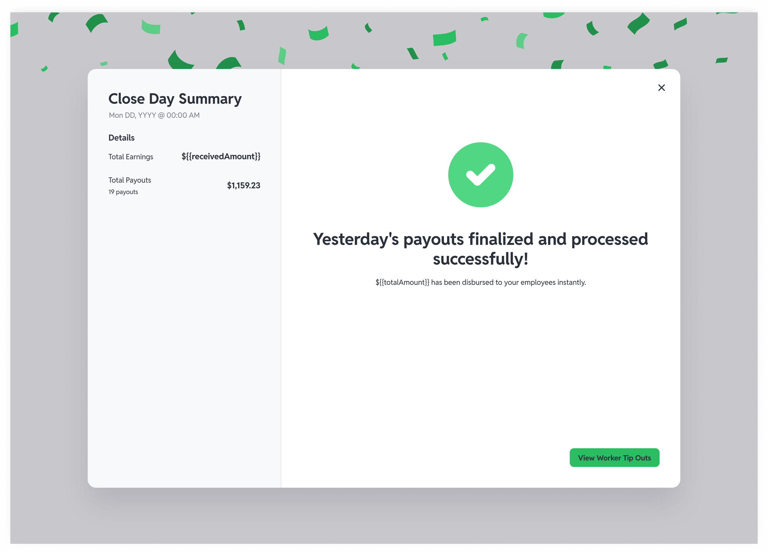 Payouts successful modal