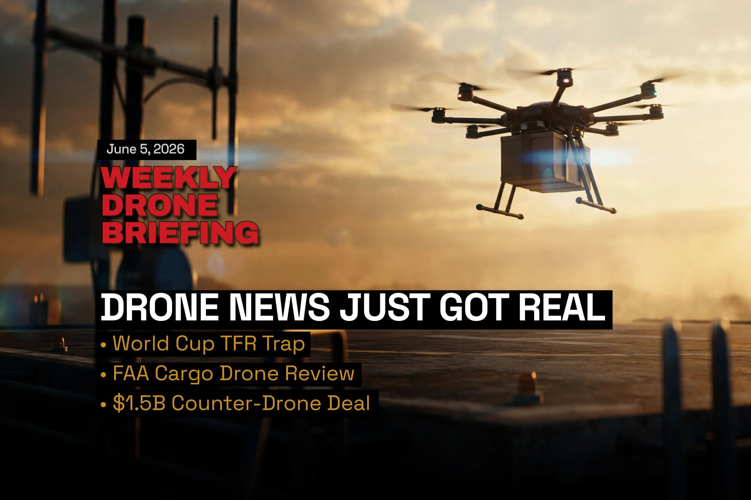 UAS Weekly Briefing — June 5, 2026: FAA Cargo Drone Reviews, Motorola’s $1.5B Counter-Drone Bet, and the World Cup TFR Trap