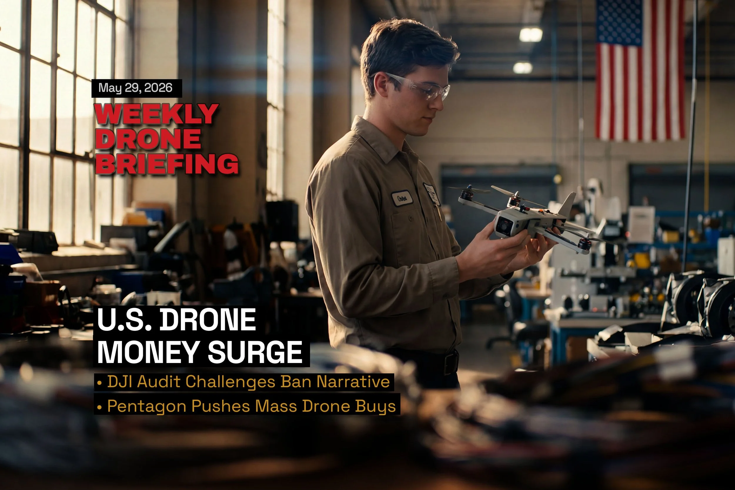 U.S. drone assembly floor at sunrise