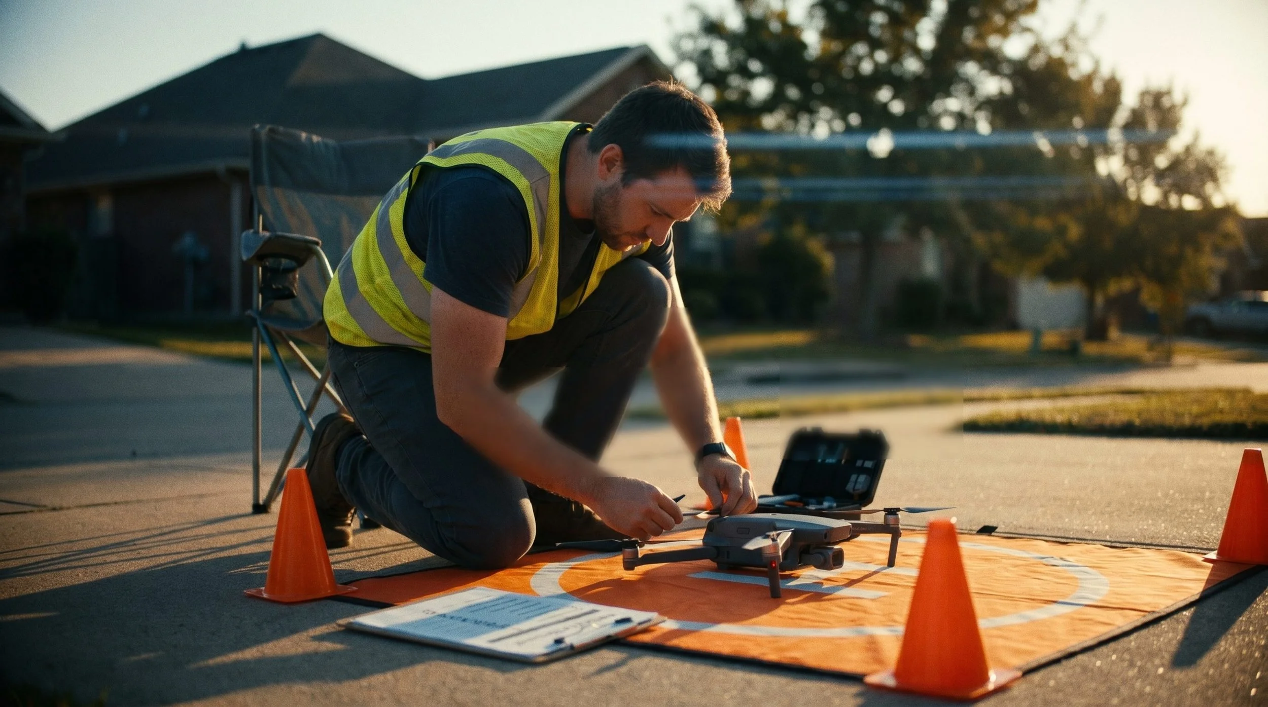 Drone pilot checking LAANC airspace authorization before a commercial Part 107 flight