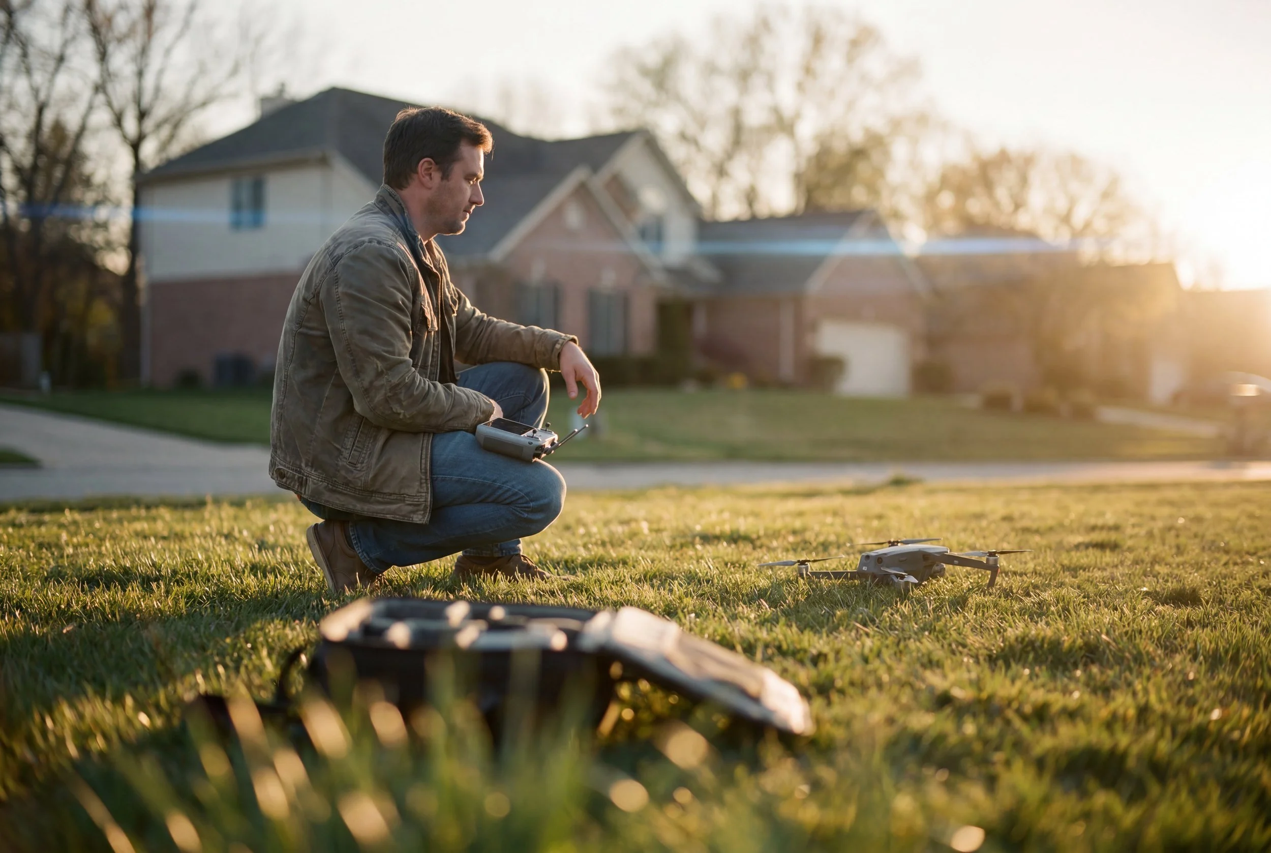 Drone operator in the field with a consumer drone