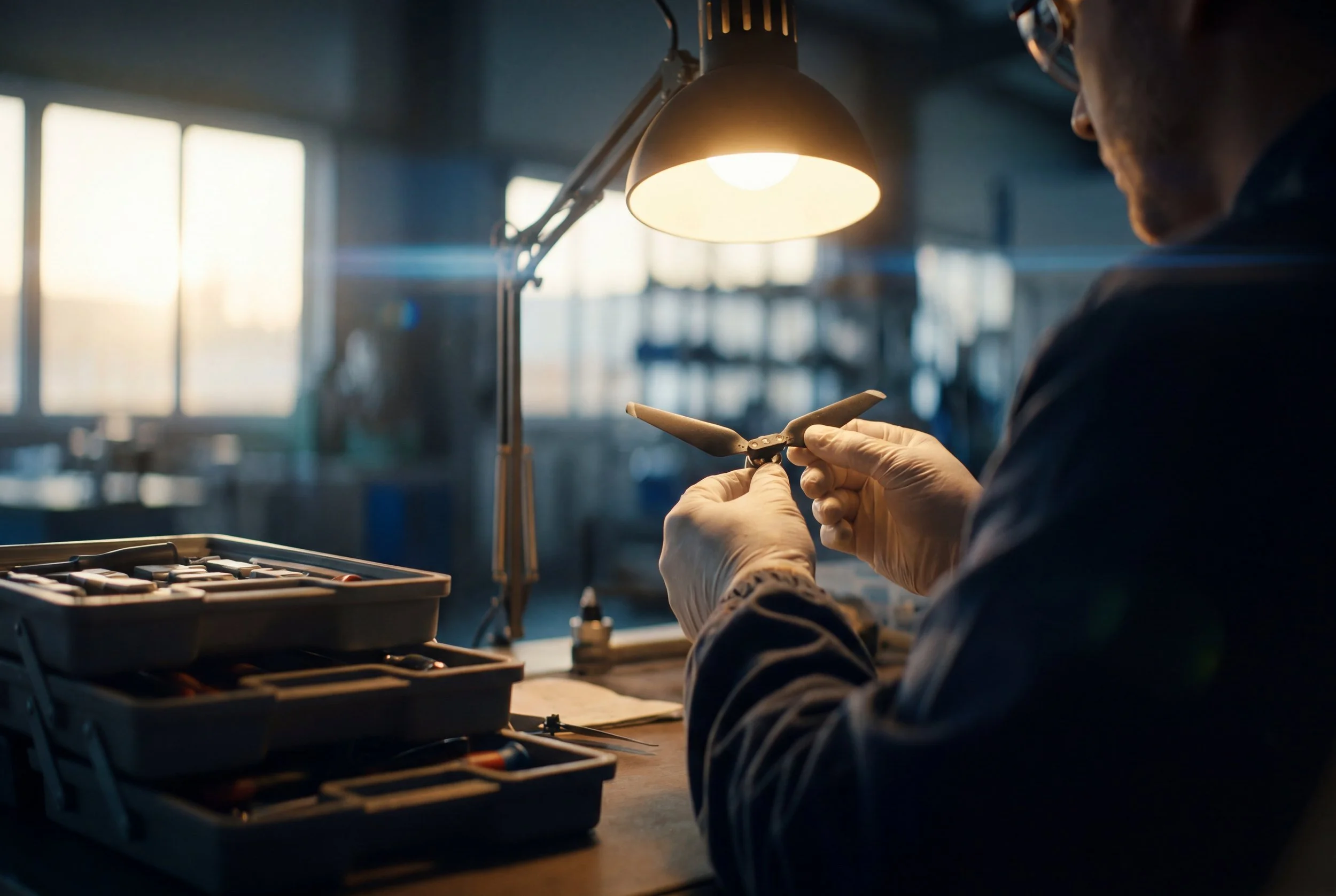 U.S. drone manufacturing scene — technicians on assembly floor