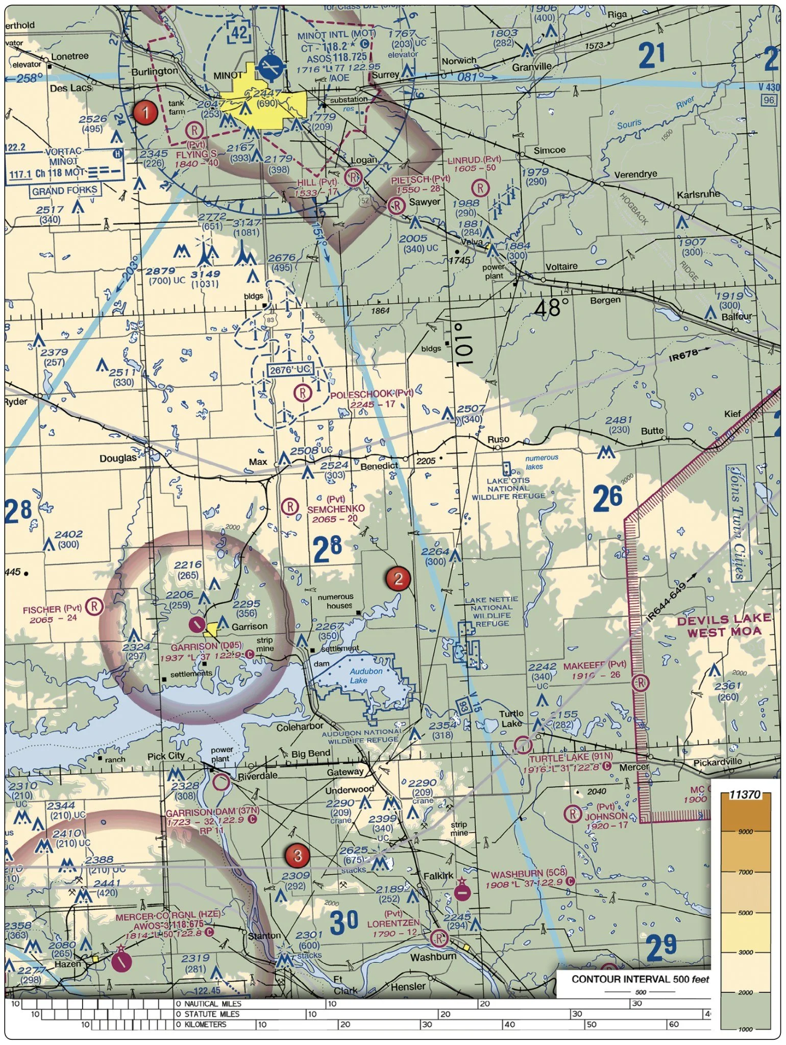 Class E airspace shown on an FAA sectional chart with shaded magenta boundaries.
