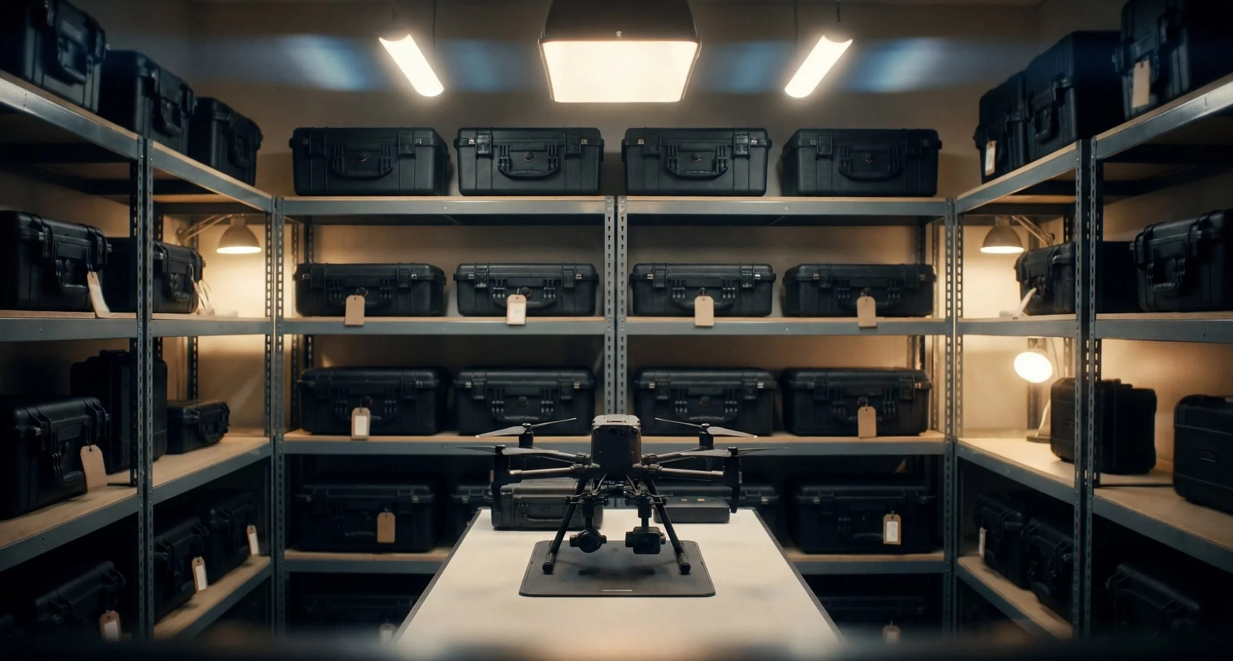 Drone hardware and accessories stored in cases — equipment costs are typically only 20-30% of a drone program's total first-year investment