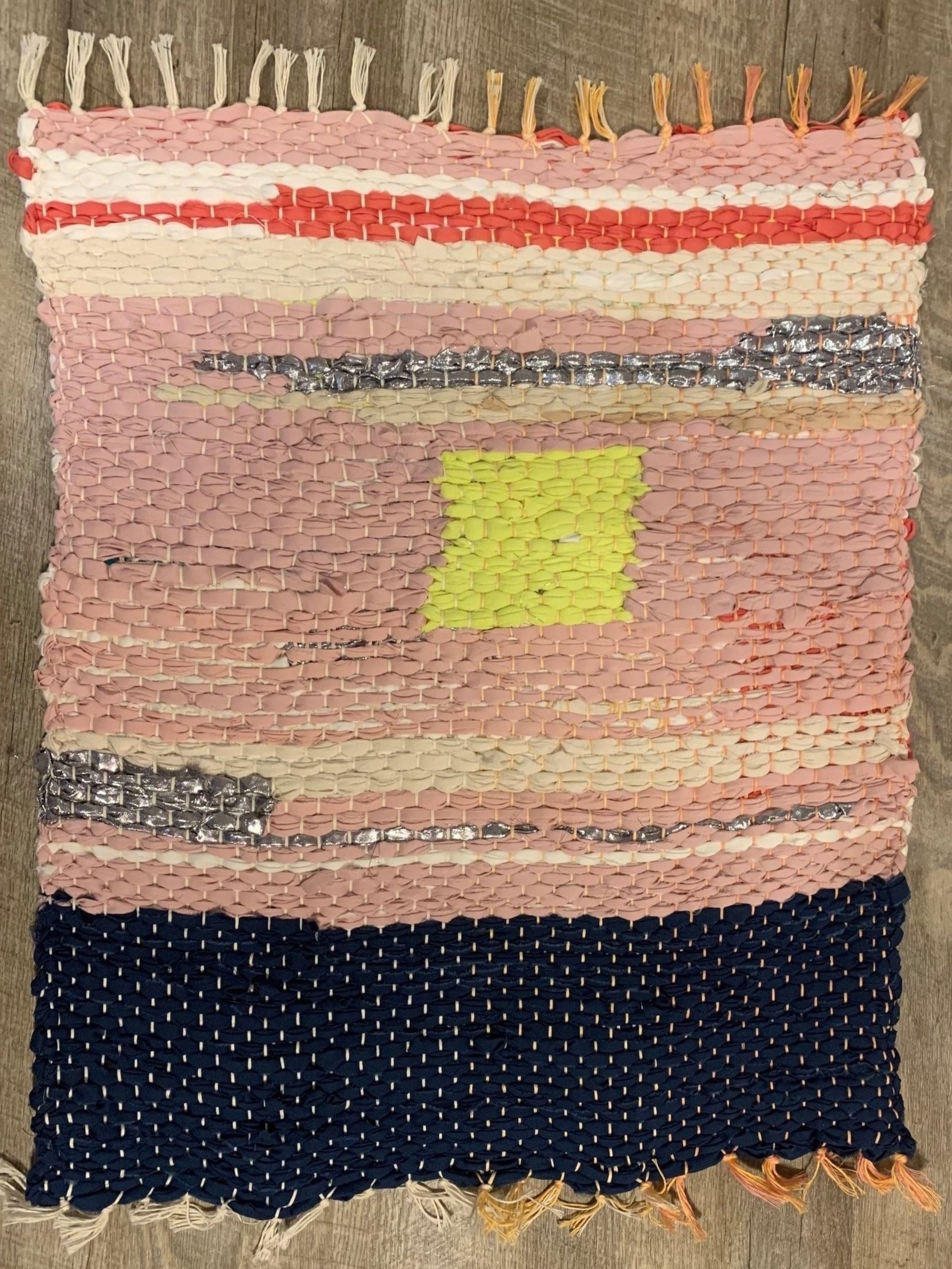 "Loving with Abandon, Selfless, From Afar" re-purposed cotton double sided mini rag rug