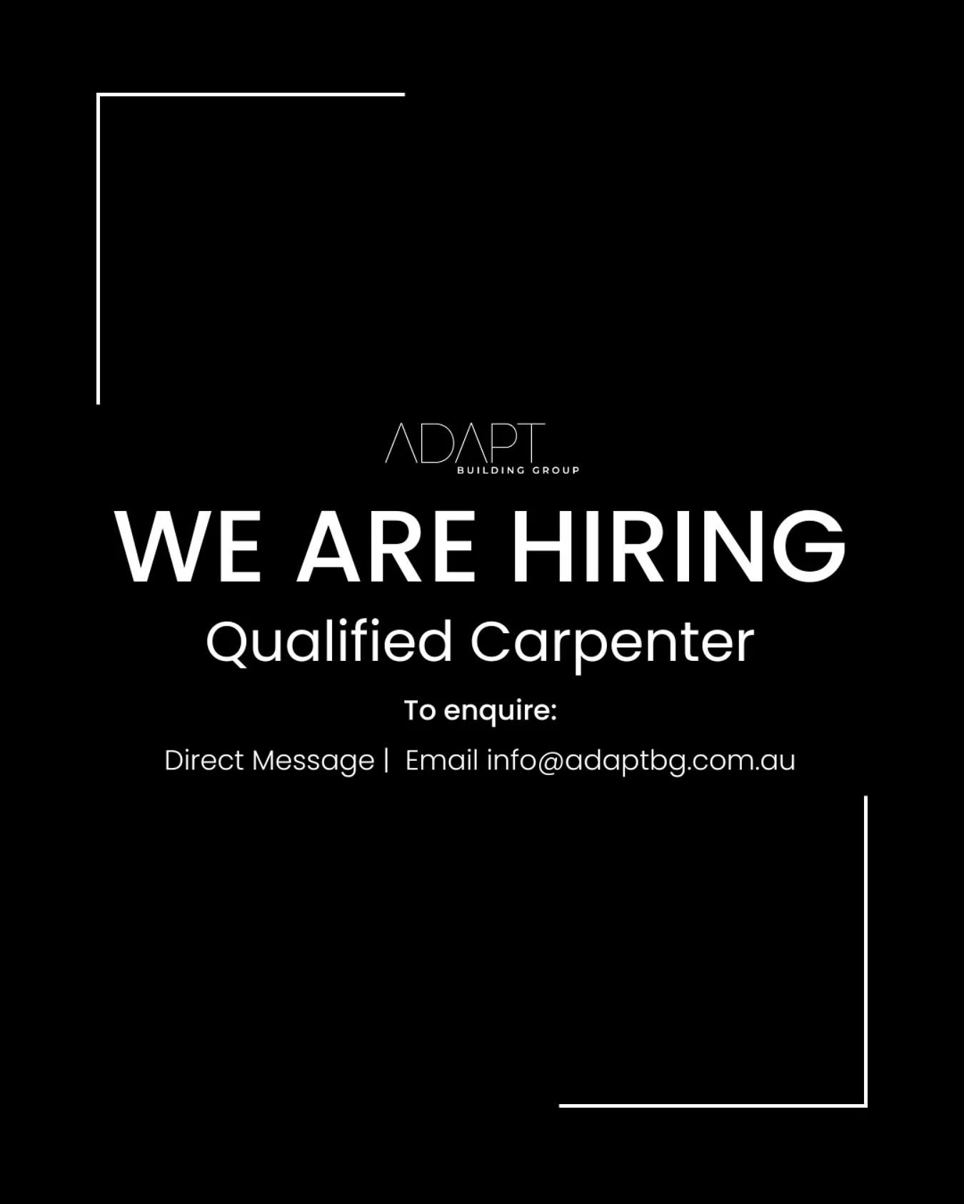 WE ARE HIRING 🔨

We are on the lookout for a qualified carpenter to join the team at Adapt! Working on renovations and extensions throughout the Bayside suburbs of Melbourne. . . 

What we are looking for -

- Experience in all aspects of carpentry 