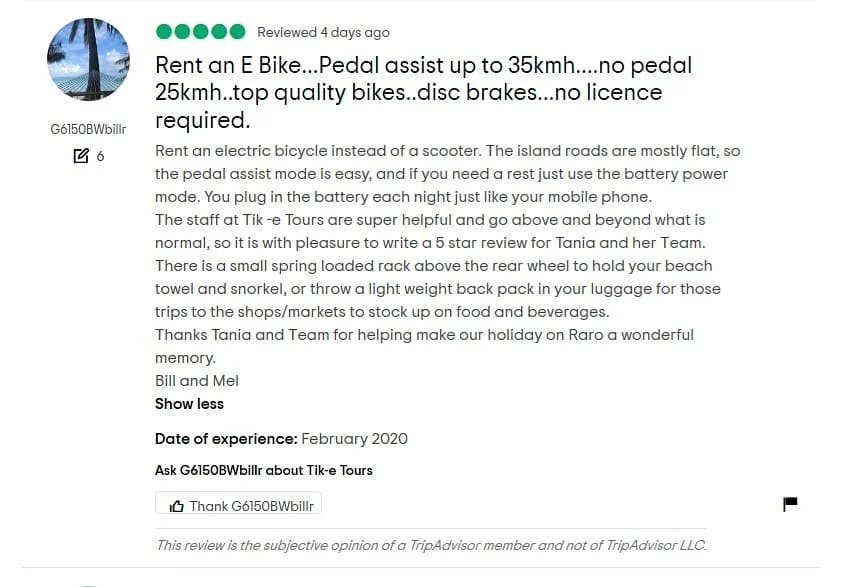 We are getting rave reviews on TripAdvisor about our eco friendly electric bicycles.
Whether your are new to riding an e-bike or you have one of your own, we the team are always more than welcome to show you the ropes.
No licenses needed. Just grab a