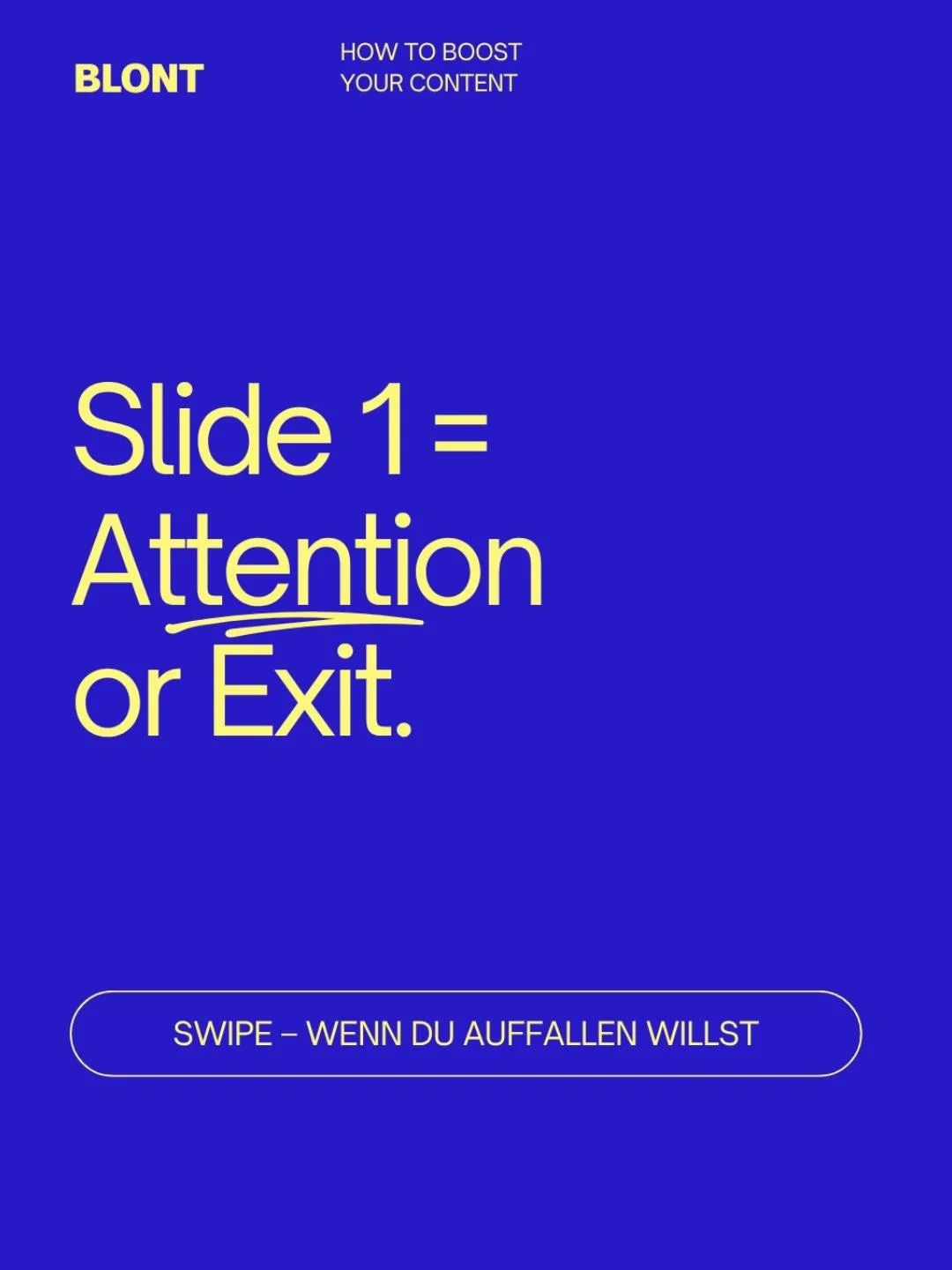 Die erste Slide entscheidet. Warum die Hook auch visuell überzeugen muss und wie dir das gelingt erfährst du hier.
#BLONTbreakdowns #BLONTStudio #SocialStrategy #ContentBoost