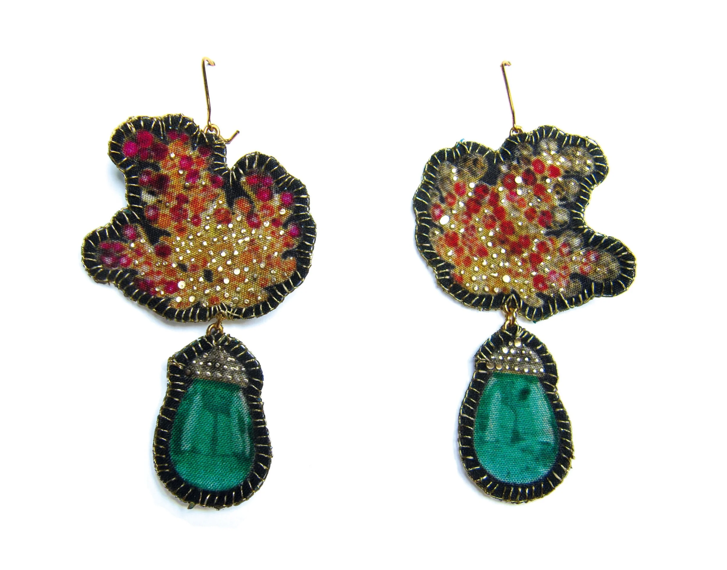 Suzanne: printed silk, gold leaf, gold plated hook