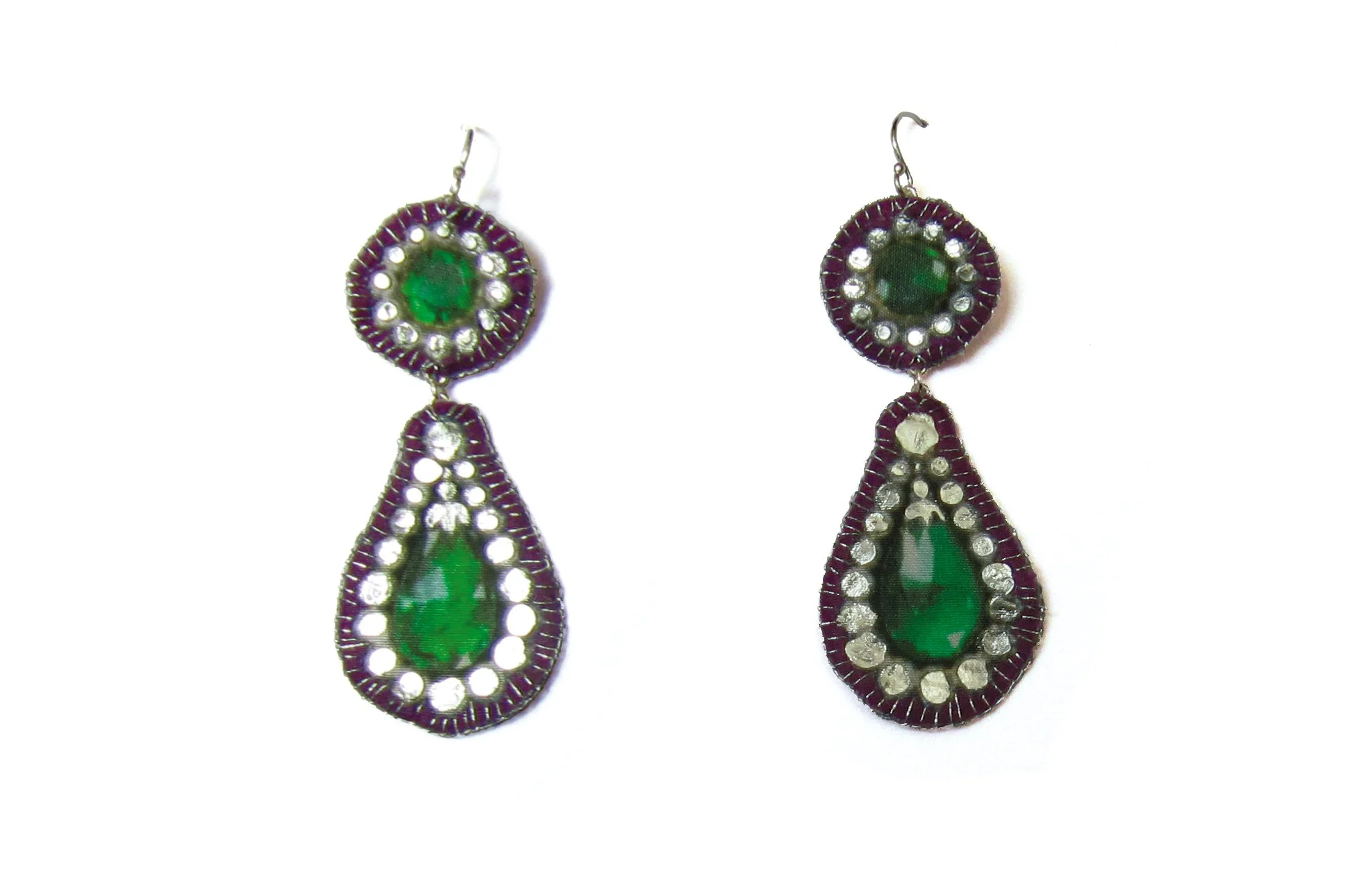 Josephine: printed silk, silver leaf, silver hook