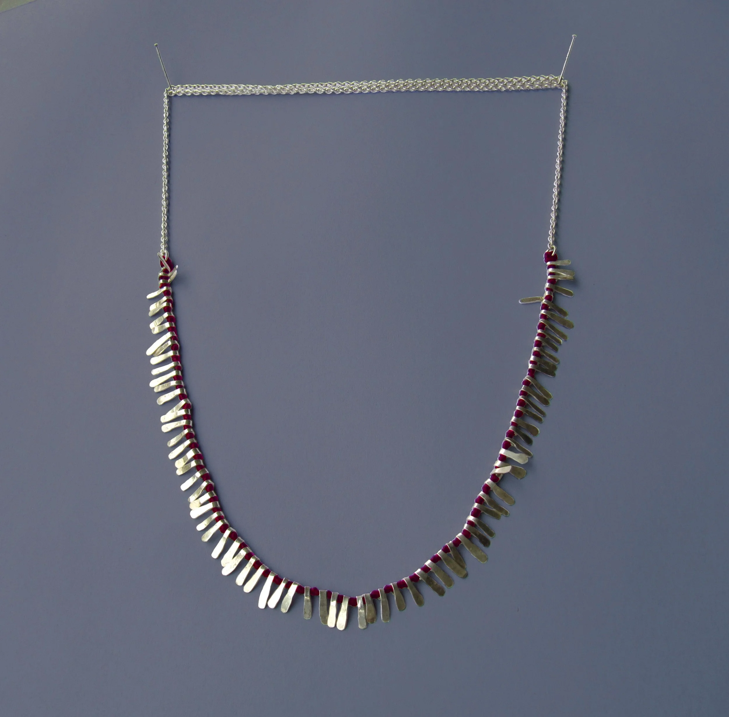 A la folie, petal necklace, silver and hand dyed silk