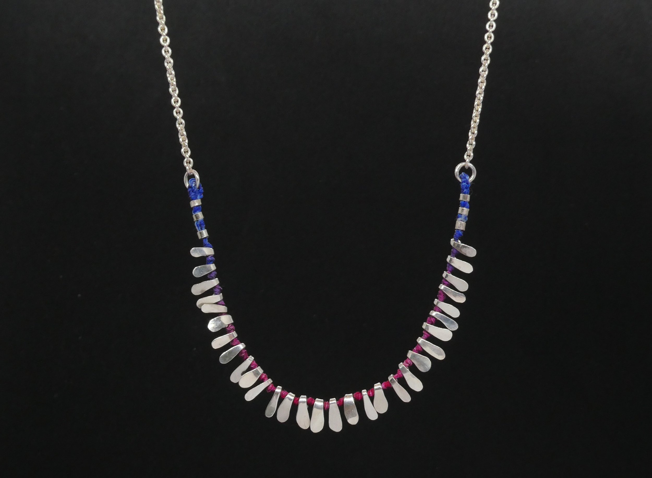 Beaucoup, petal necklace in silver and hand dyed silk