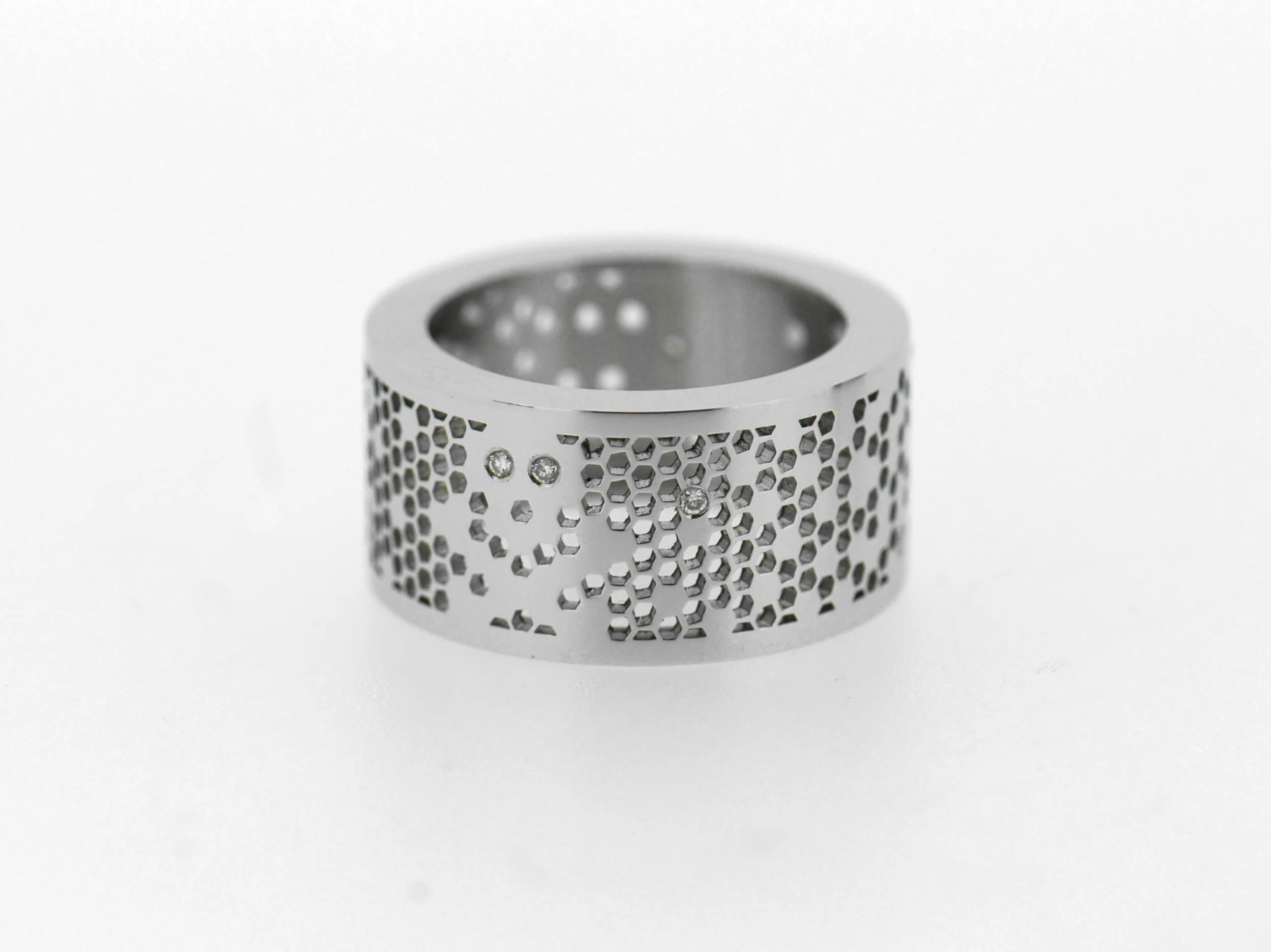 Stainless steel and white diamonds ring
