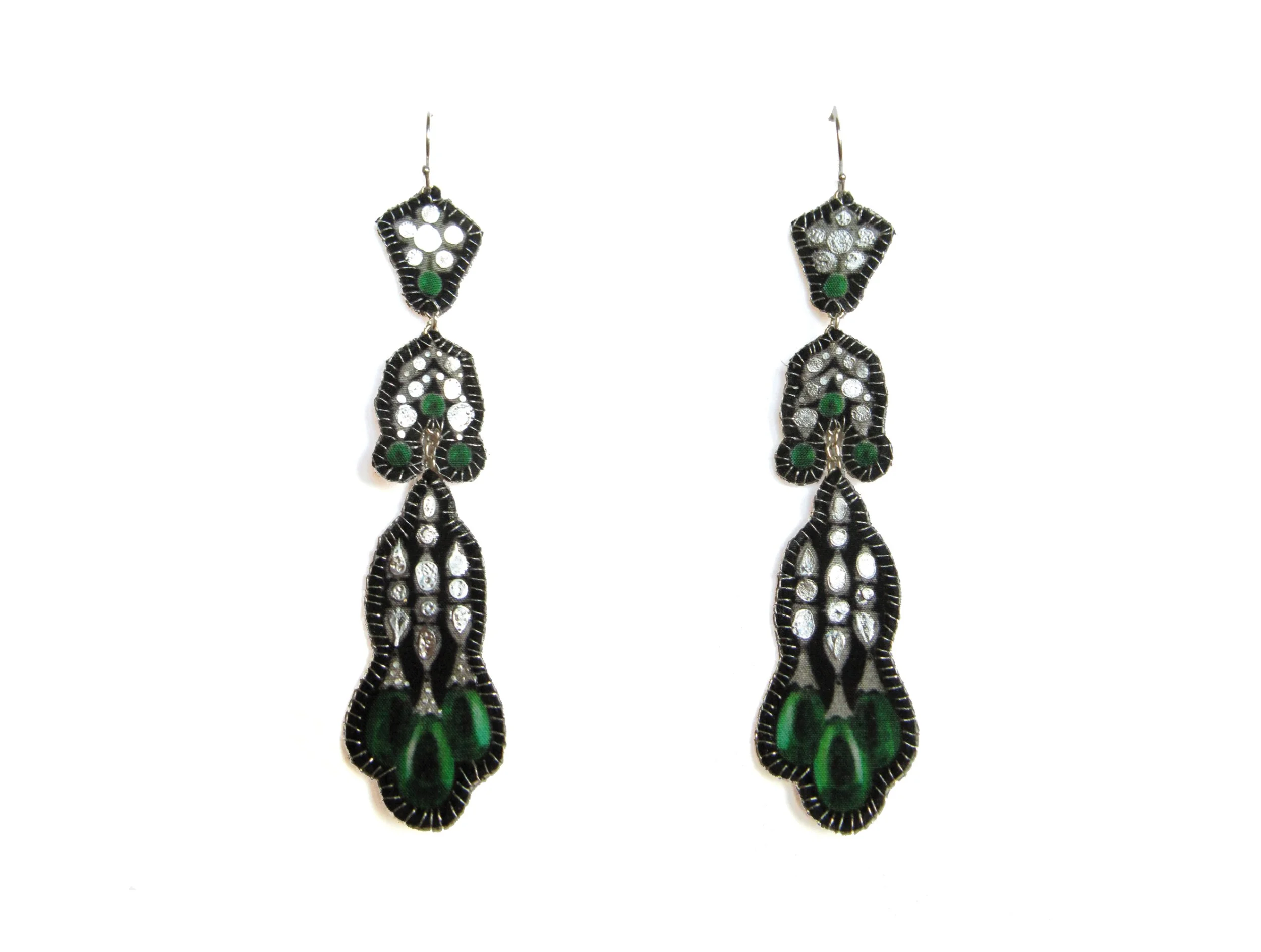 Coscuez: printed silk, silver leaf, silver hook