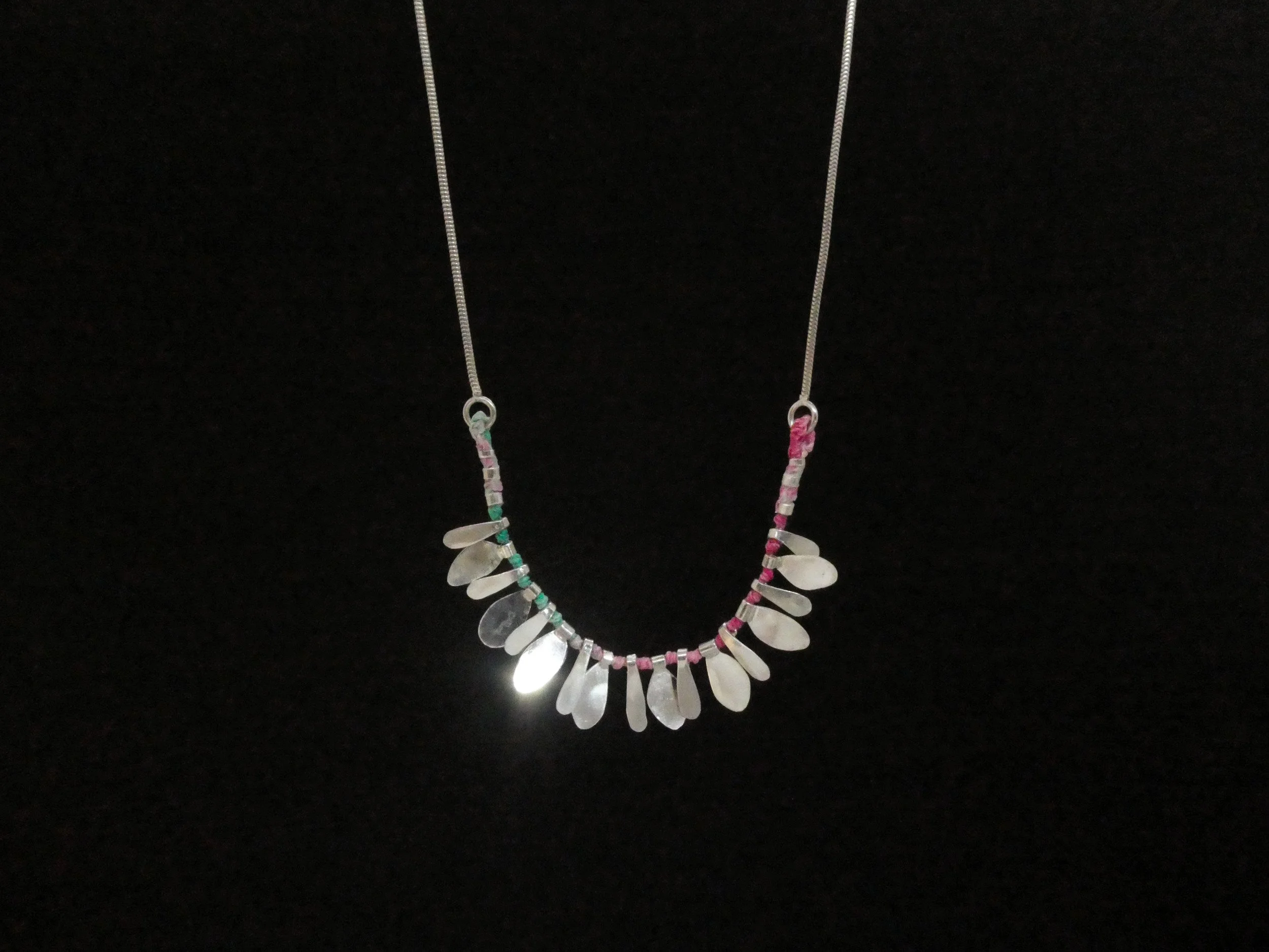 Petals necklace, silver and hand dyed silk