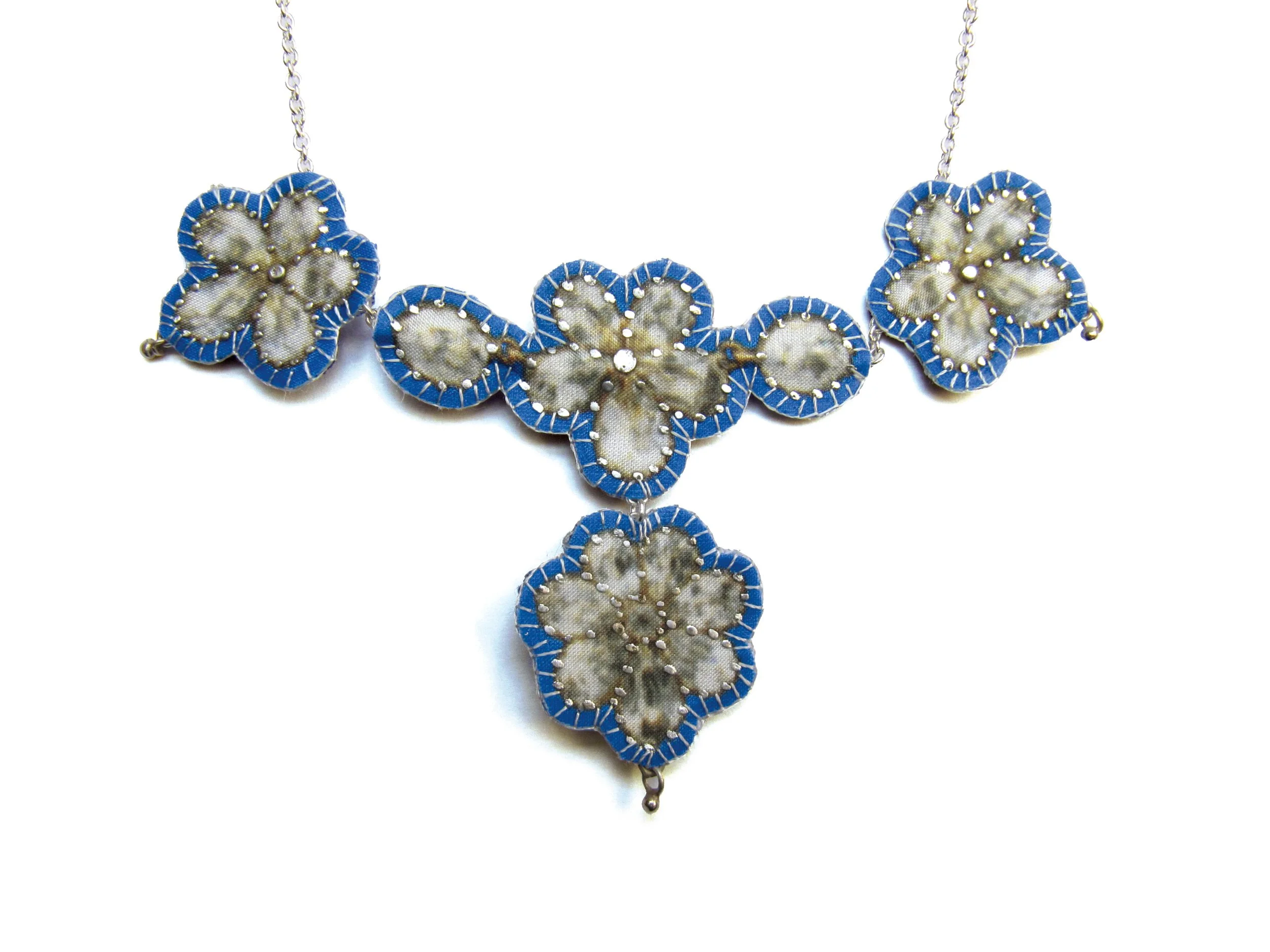 Romantica: small necklace. Printed silk, silver leaf, silver chain