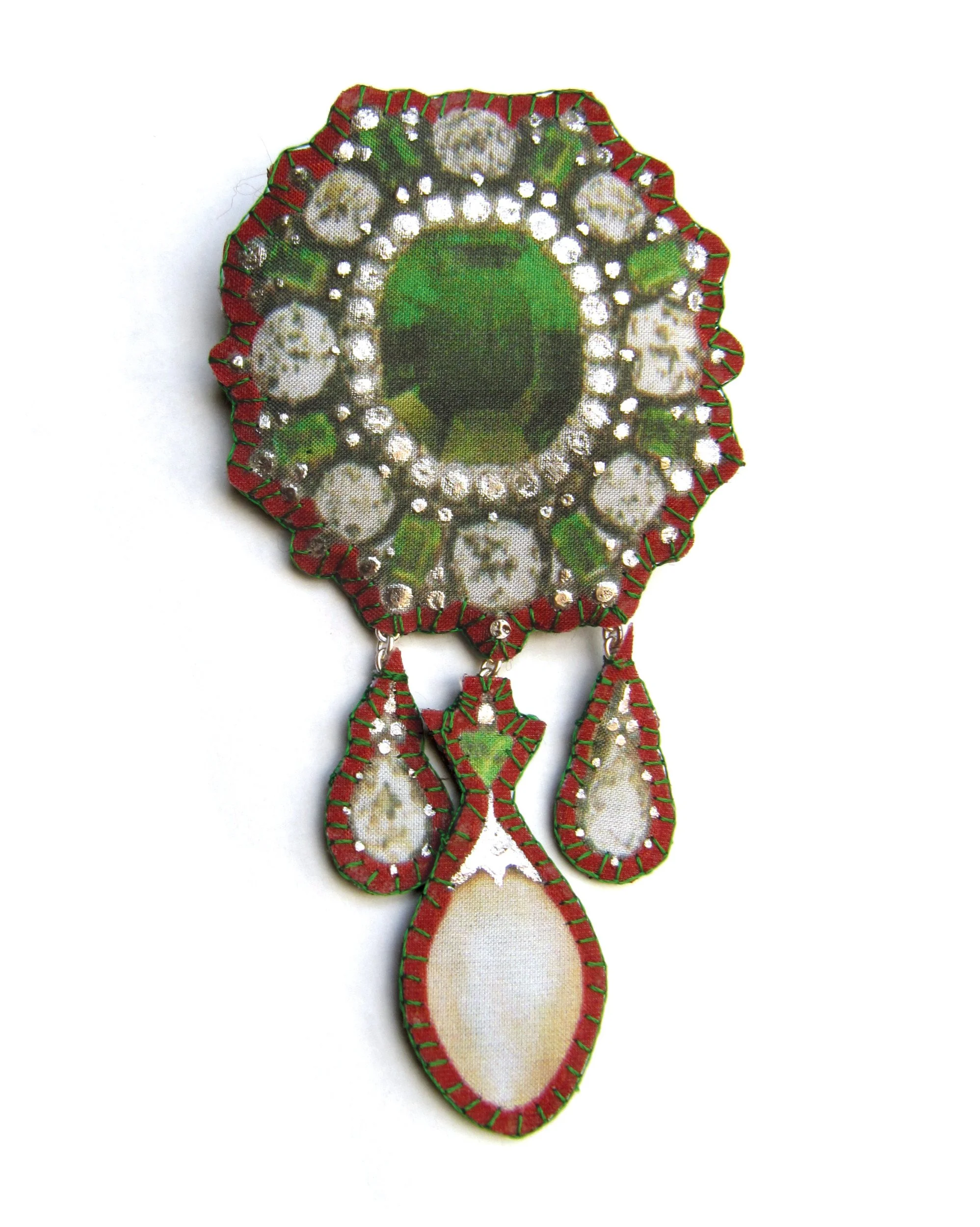 Margherita: printed silk, silver leaf, metal brooch