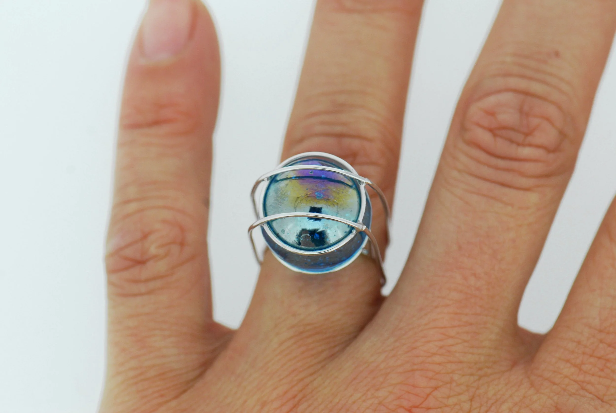 White gold and marble ring