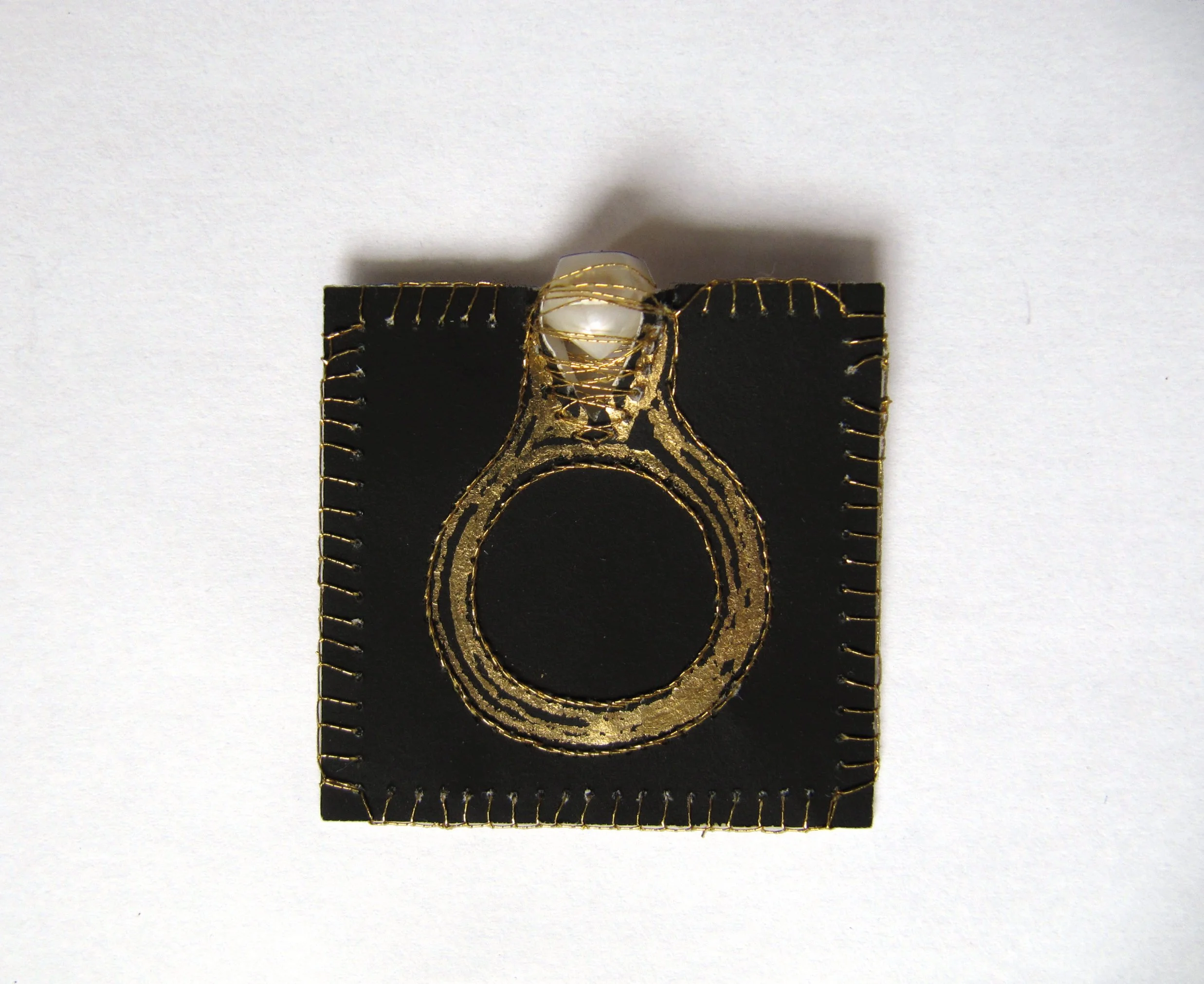 Paper ring, gold leaf and pearl ring-object