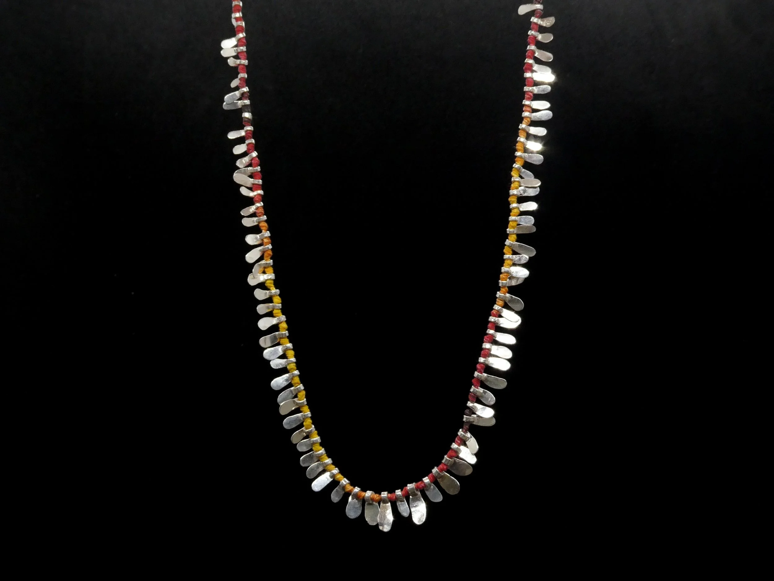 A la folie, petal necklace, silver and hand dyed silk