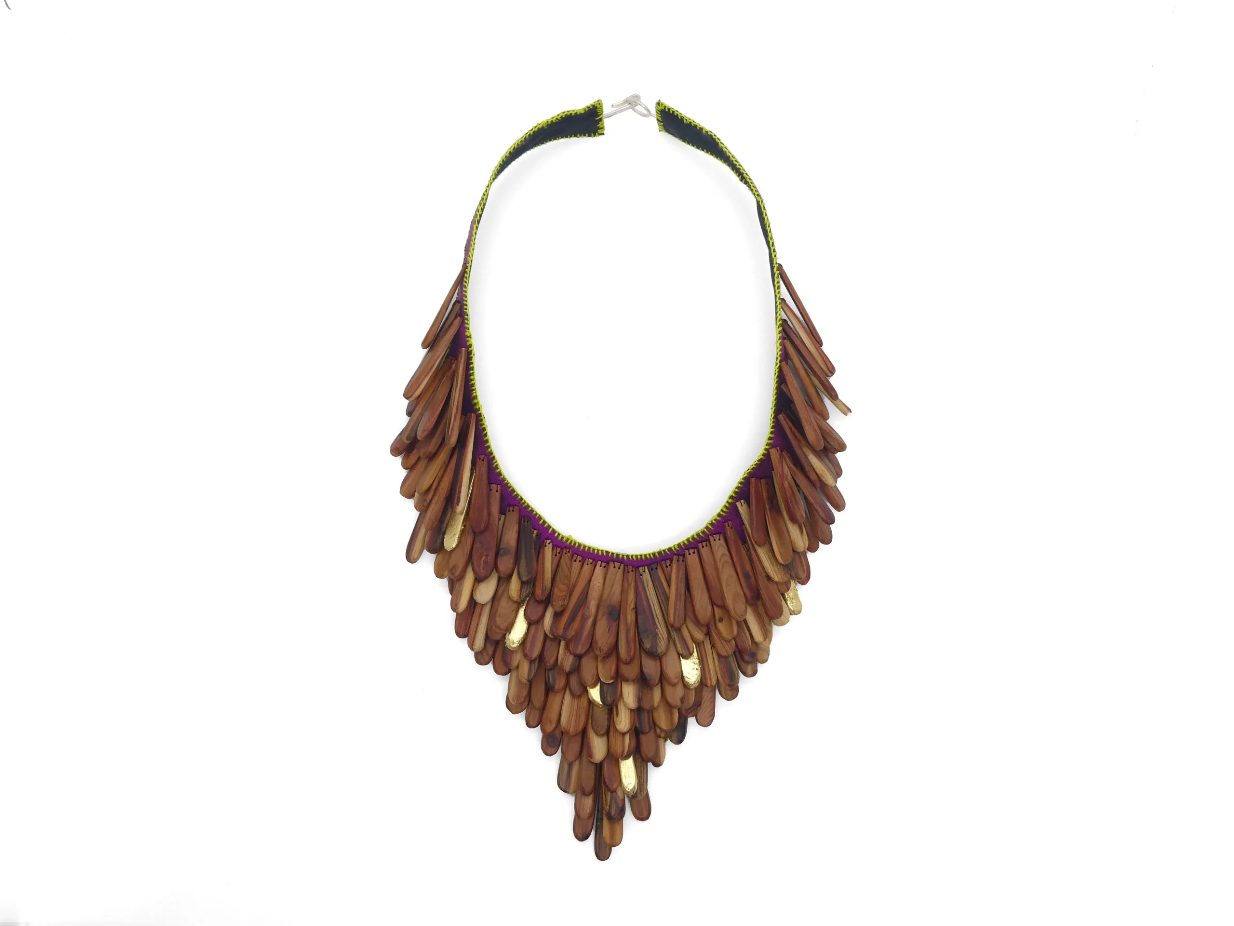 Sequoia: hand carved sequoia wood, silk, silver and gold leaves