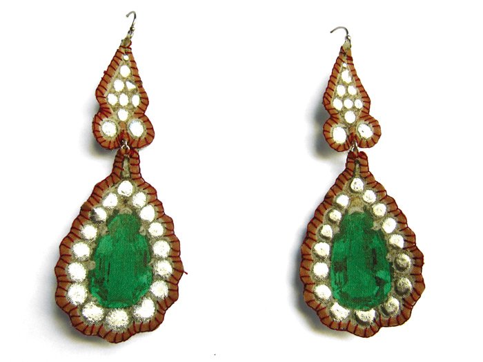 Carla: printed silk, silver leaf, silver hook
