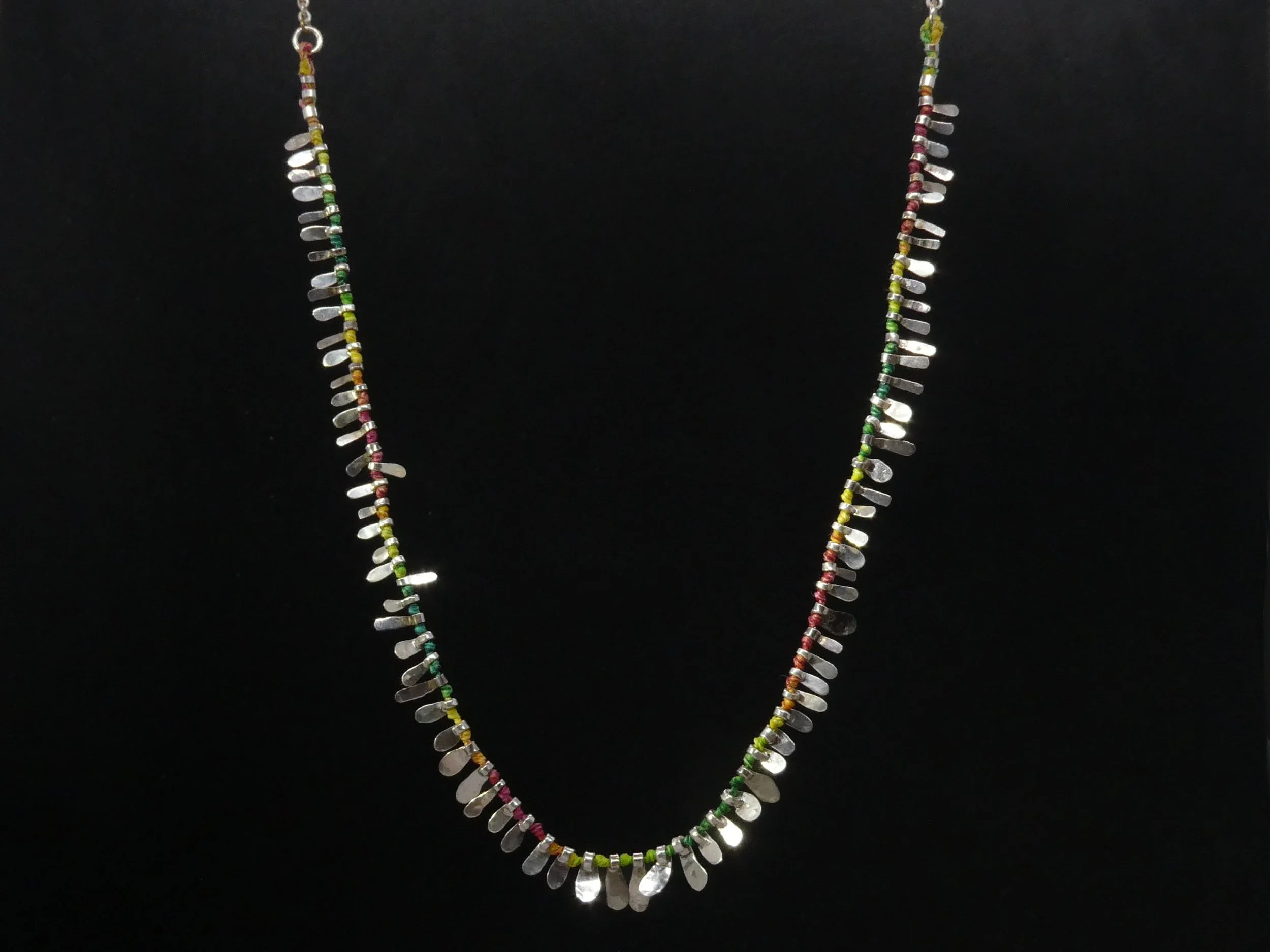 A la folie, petal necklace, silver and hand dyed silk