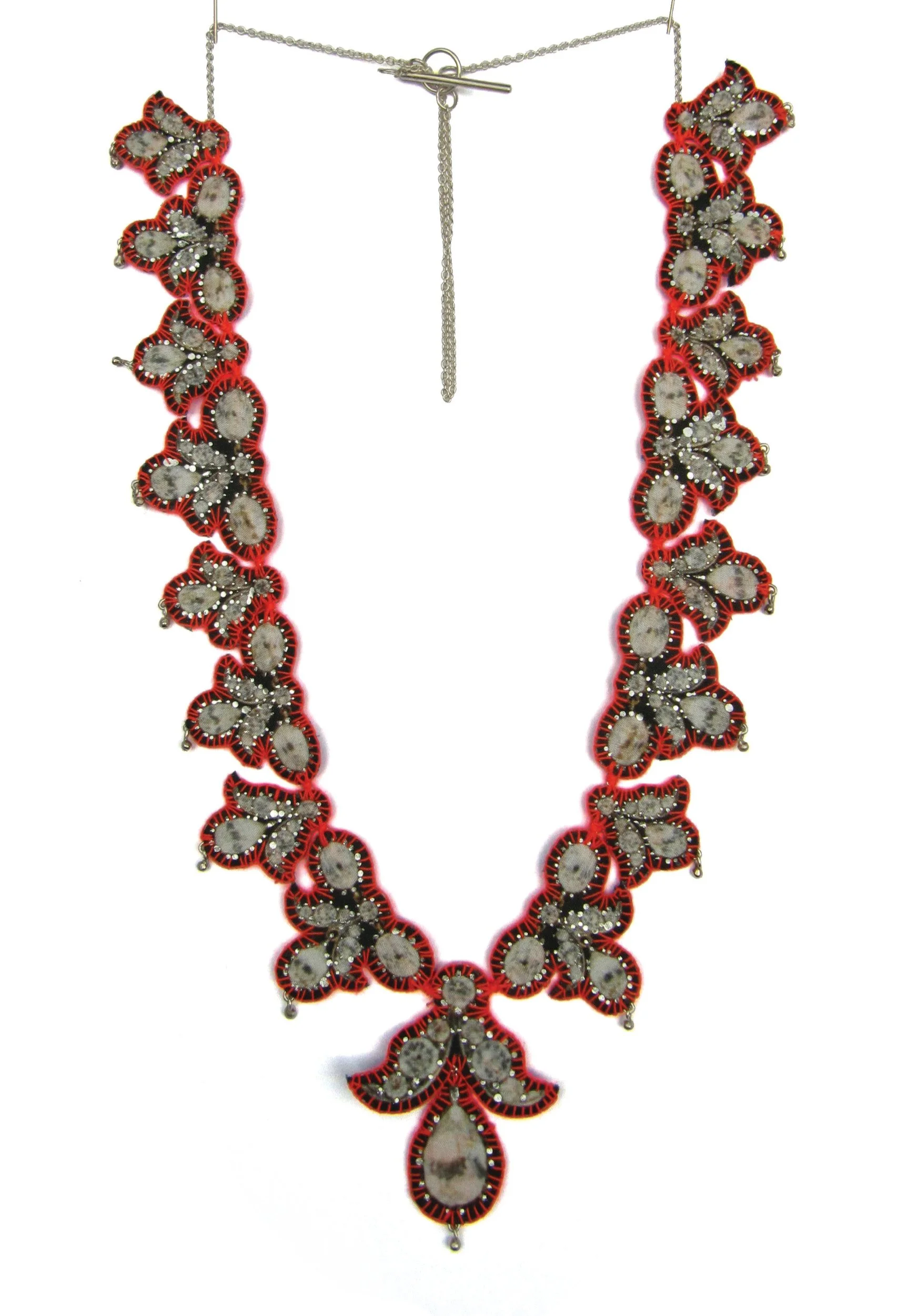 Joana: printed silk, silver leaf, silver chain