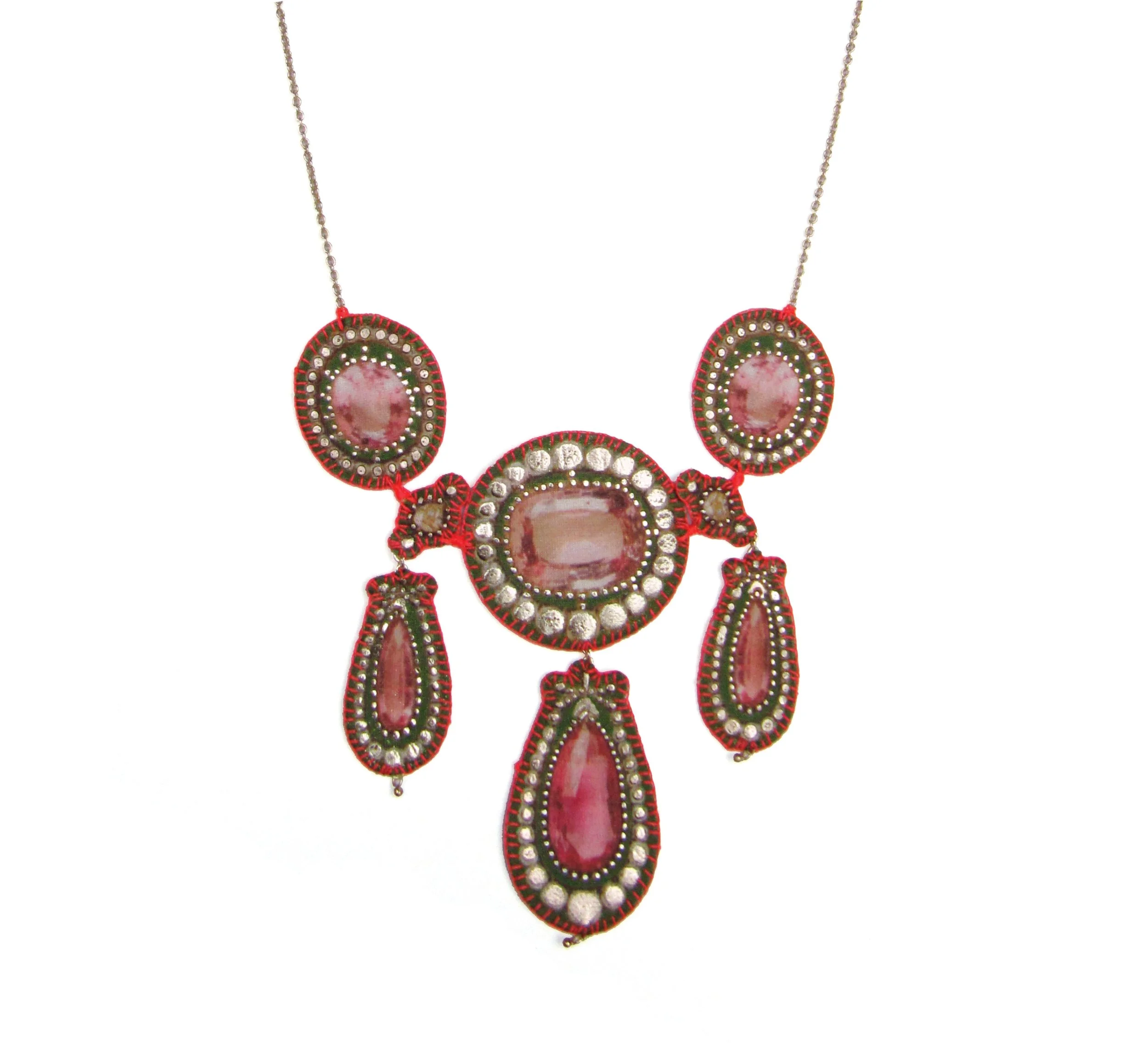 Pavlovna: small necklace. Printed silk, silver leaf, silver chain