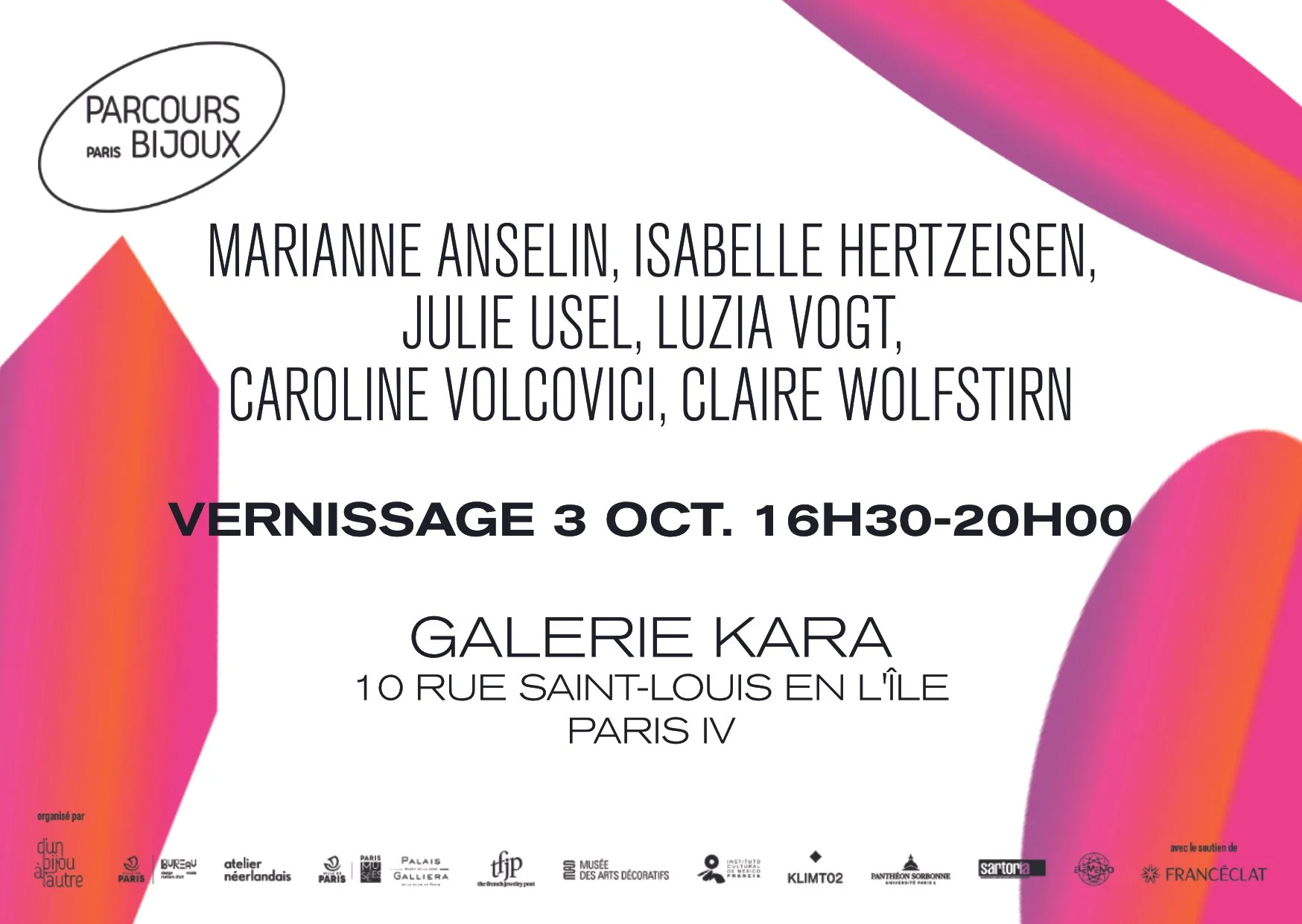 LE VOYAGE AMICAL, A FRANCO-SWISS GETAWAY, from the 3rd to the 31th of Octobre in the galerie Kara, during PARCOURS BIJOUX 2026. Privute view: Saturday the 3rd of Octobre. 4.30 to 8pm