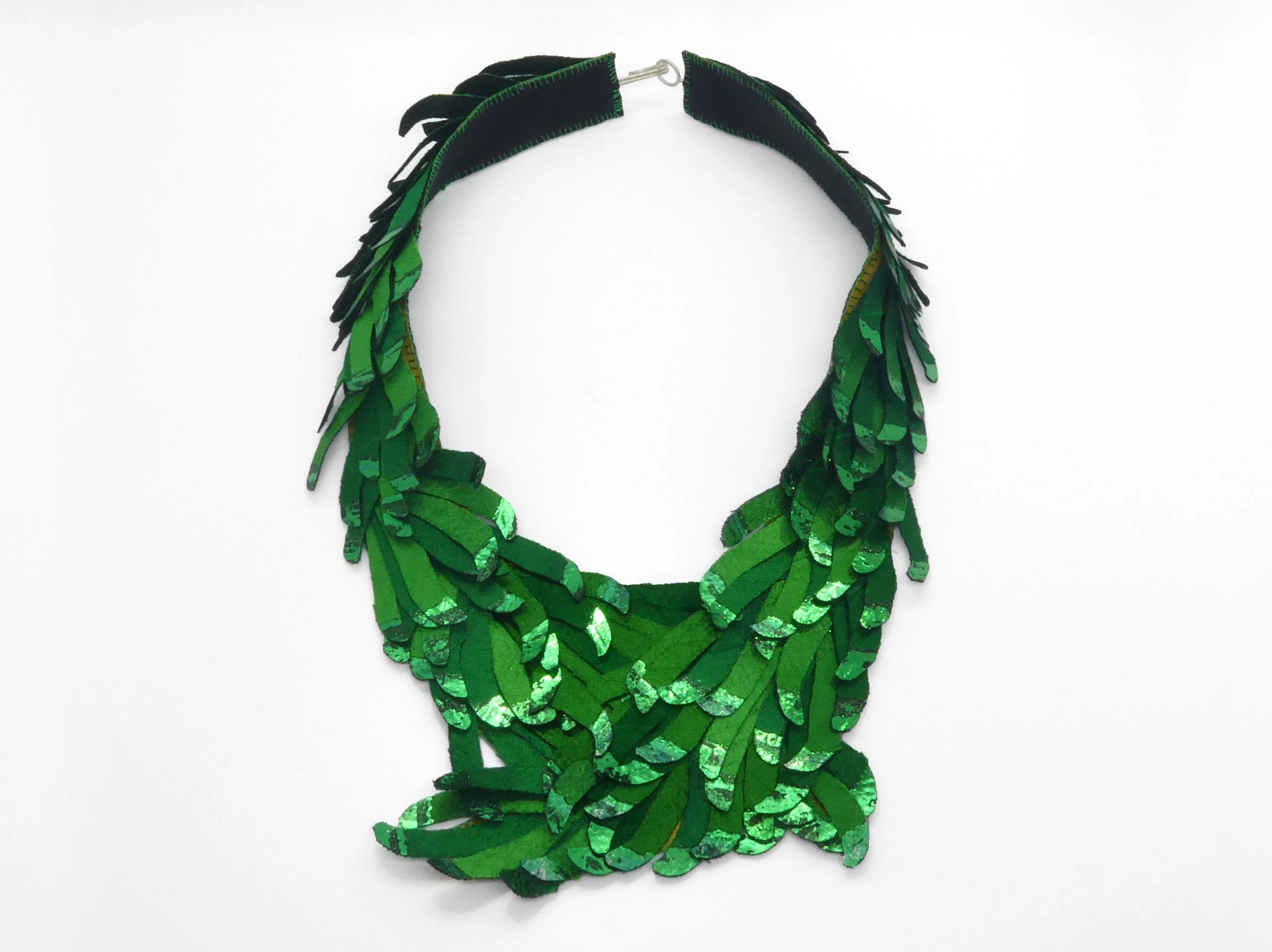 Forest Disco: silk, metallic foil and silver clasp