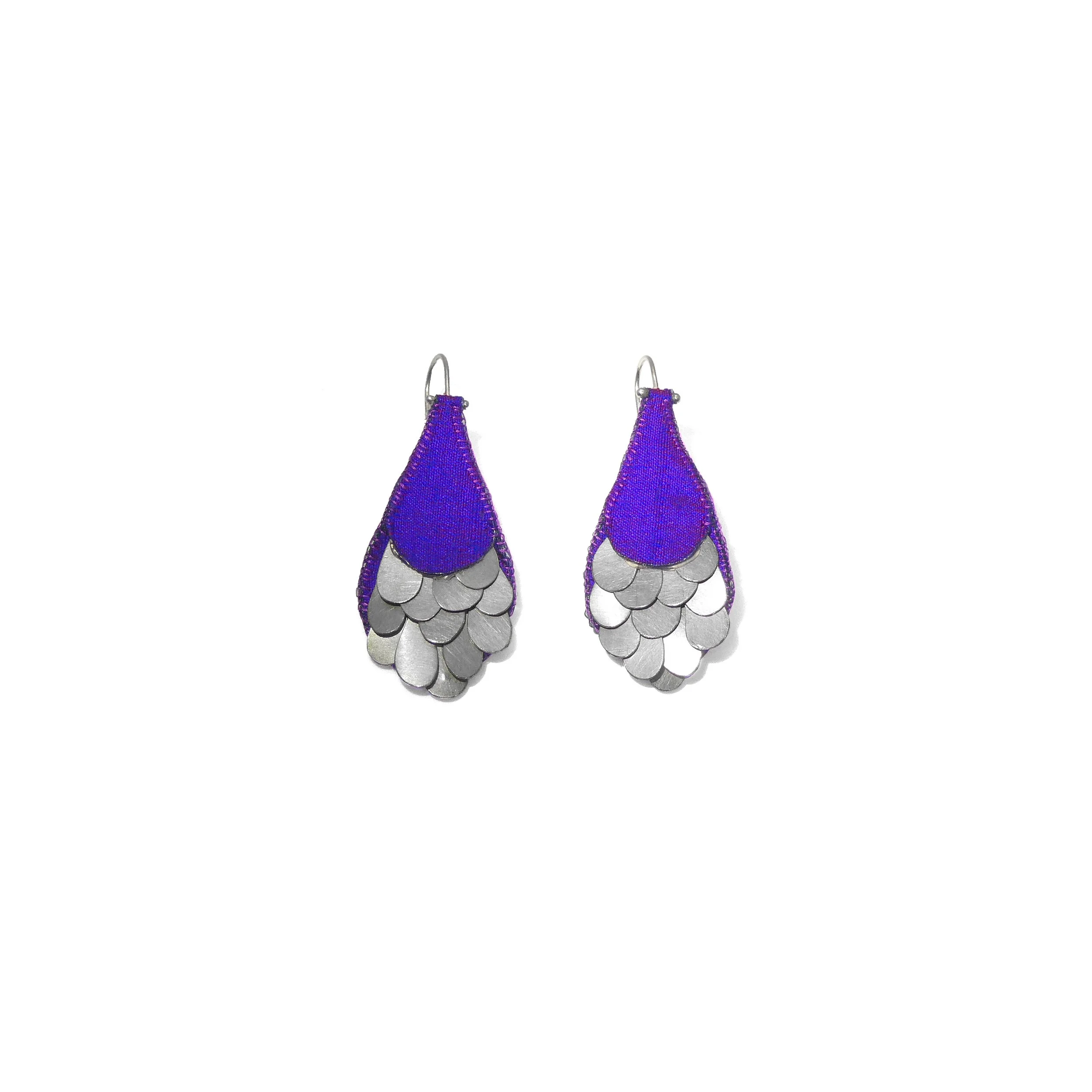 Big Drop - silver and silk earrings