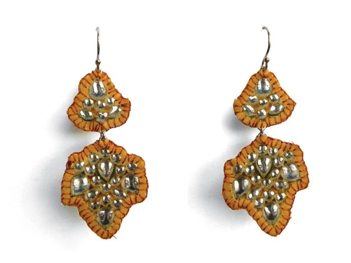 Kundan: printed silk, silver leaf, silver hook