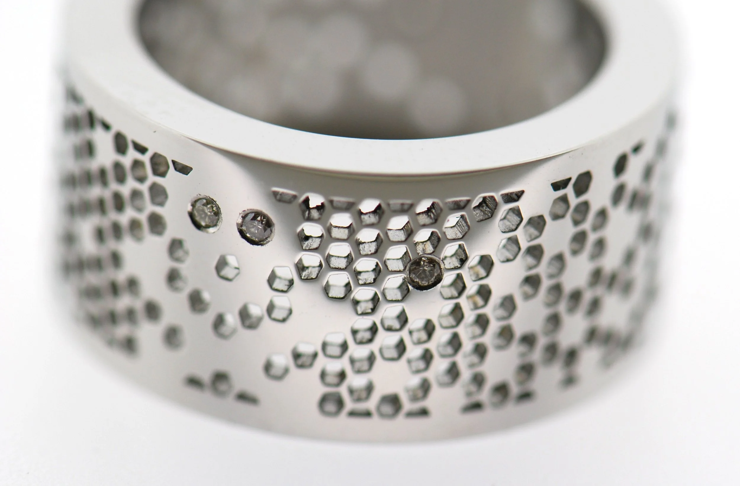 Stainless steel and white diamonds ring