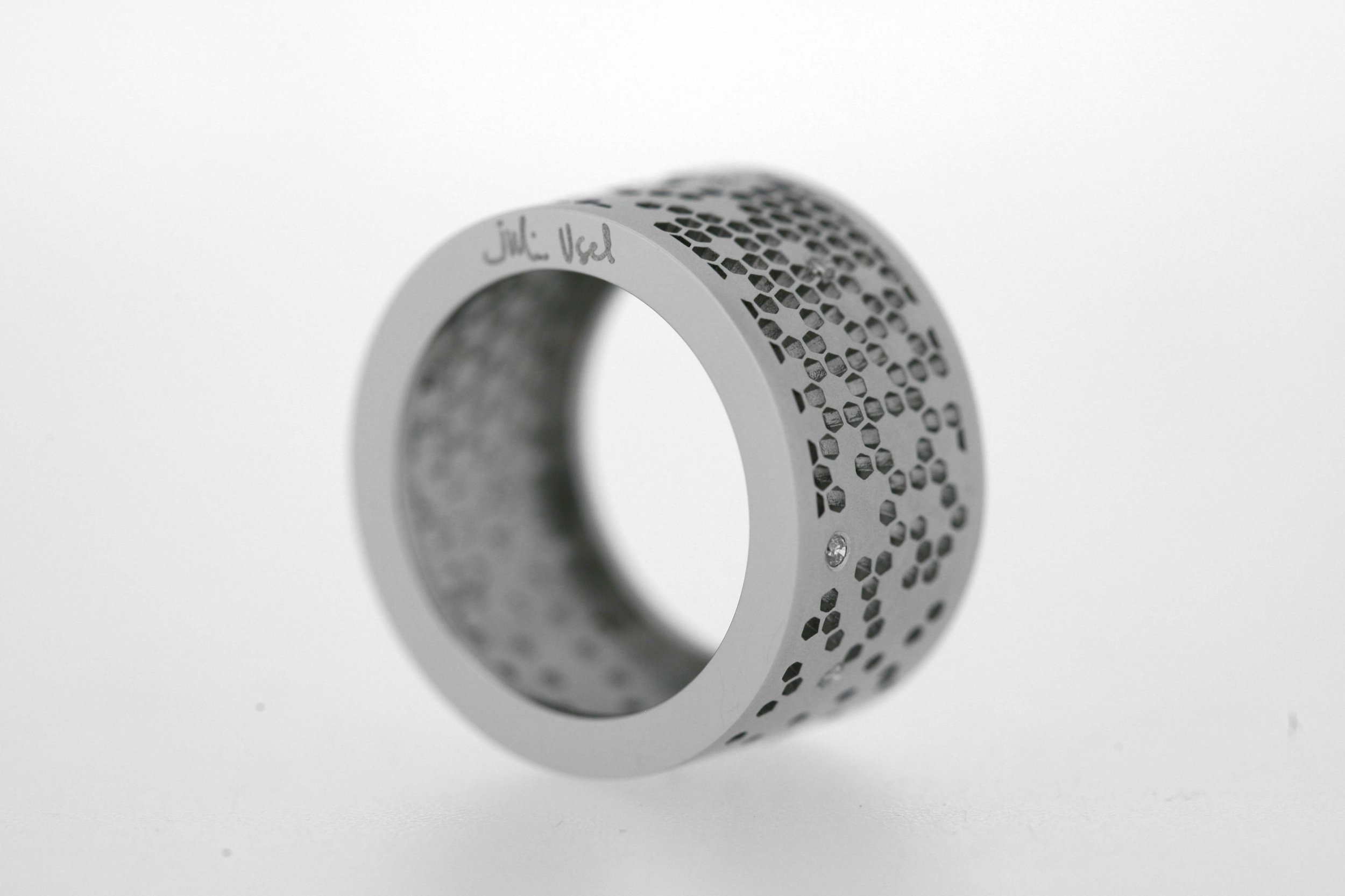 Stainless steel and white diamonds ring
