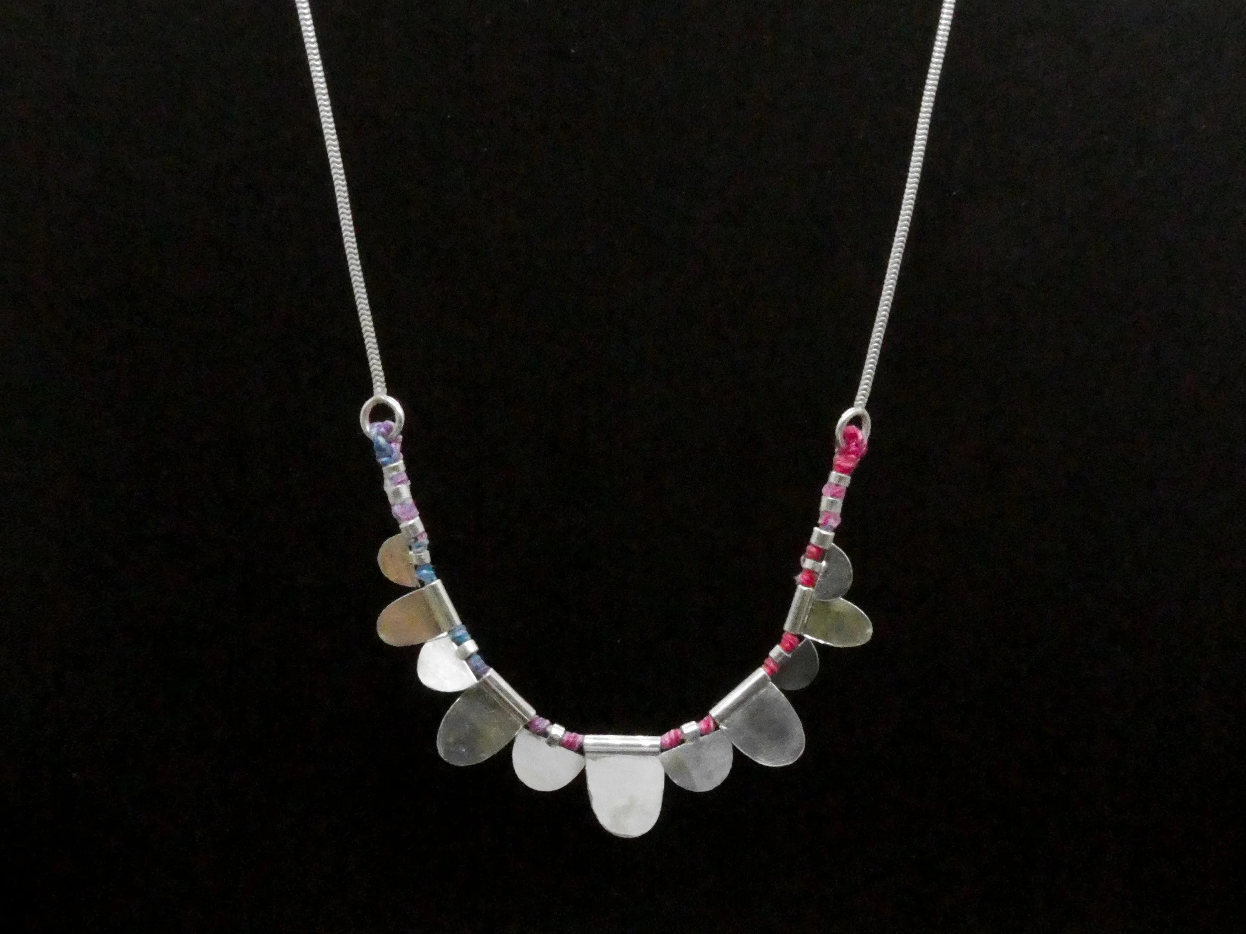 Petals  silver and hand dyed silk necklace