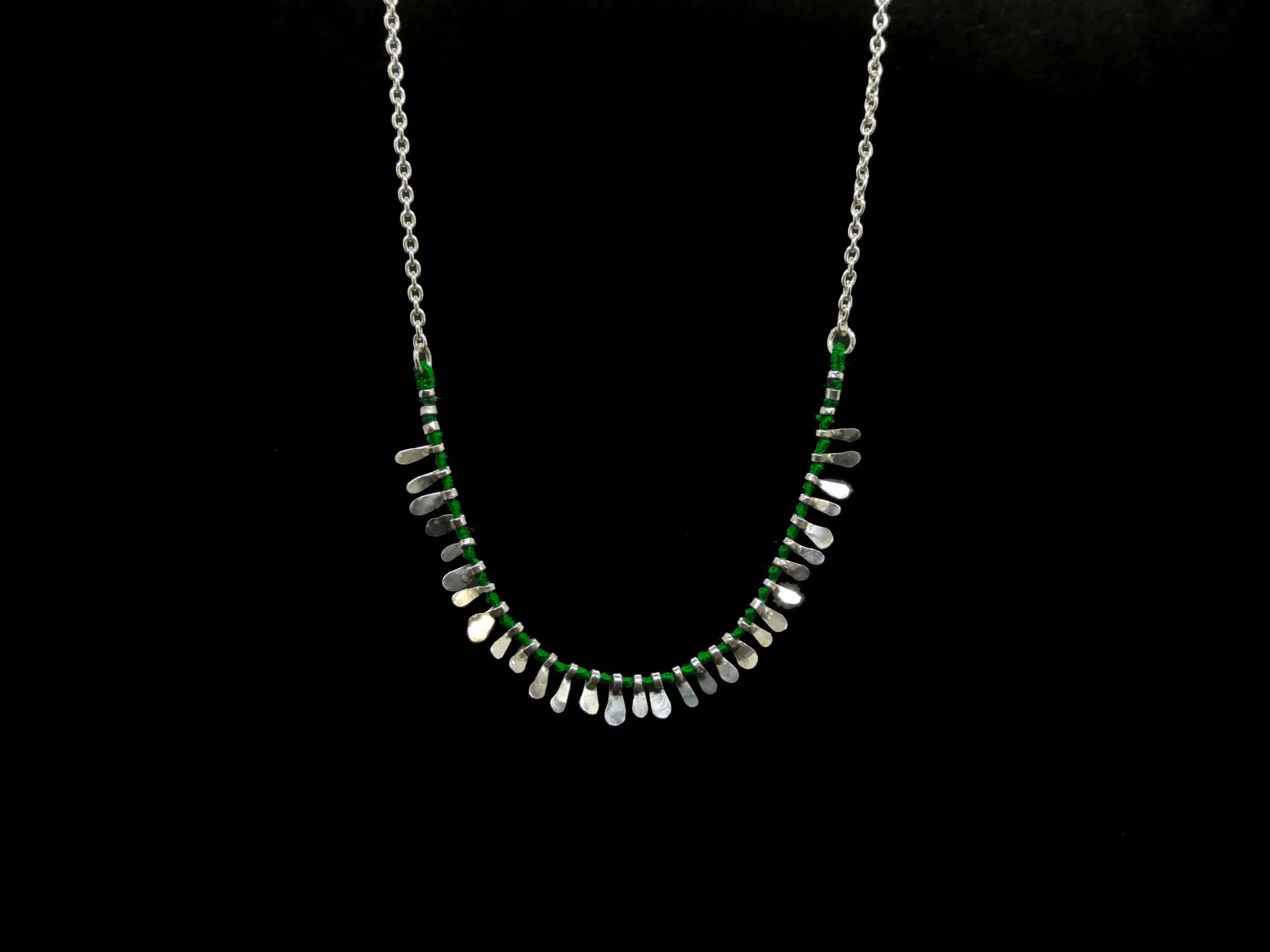 Beaucoup, petal necklace in silver and hand dyed silk